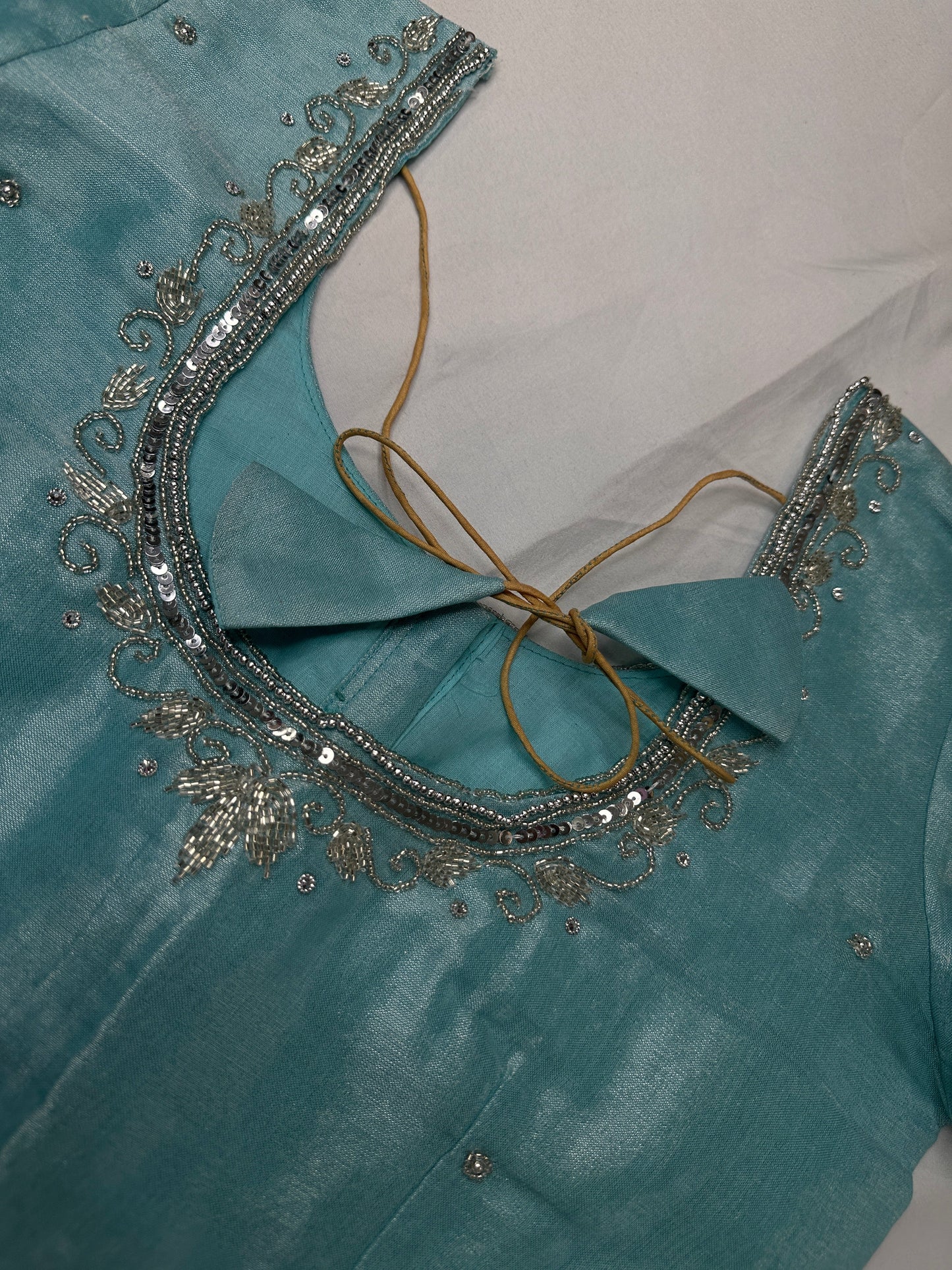 Blue Tissue Silk Silver Kardana Maggam Blouse