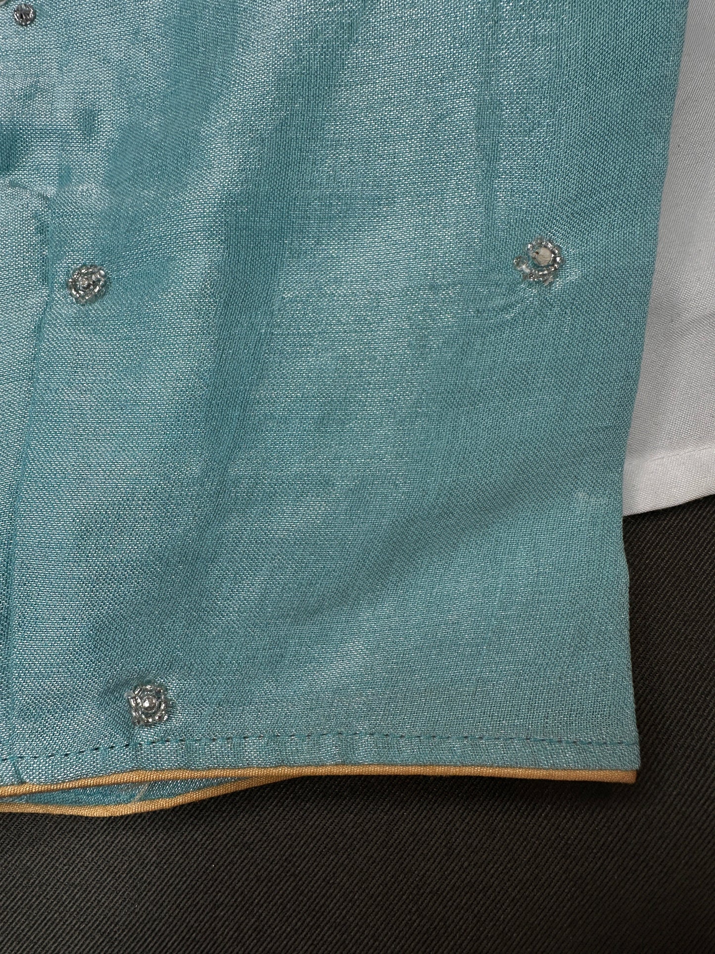 Blue Tissue Silk Silver Kardana Maggam Blouse