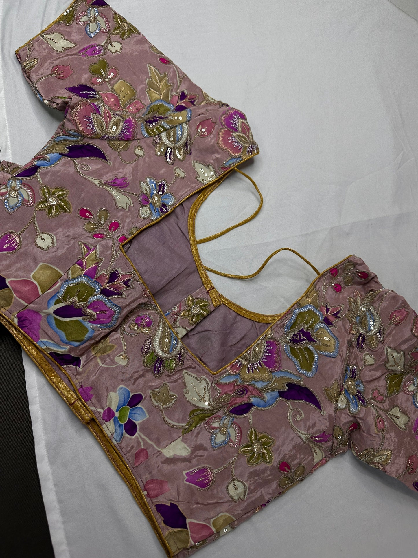 Mauve purple Embroidery Sequence Chennon Silk Blouse