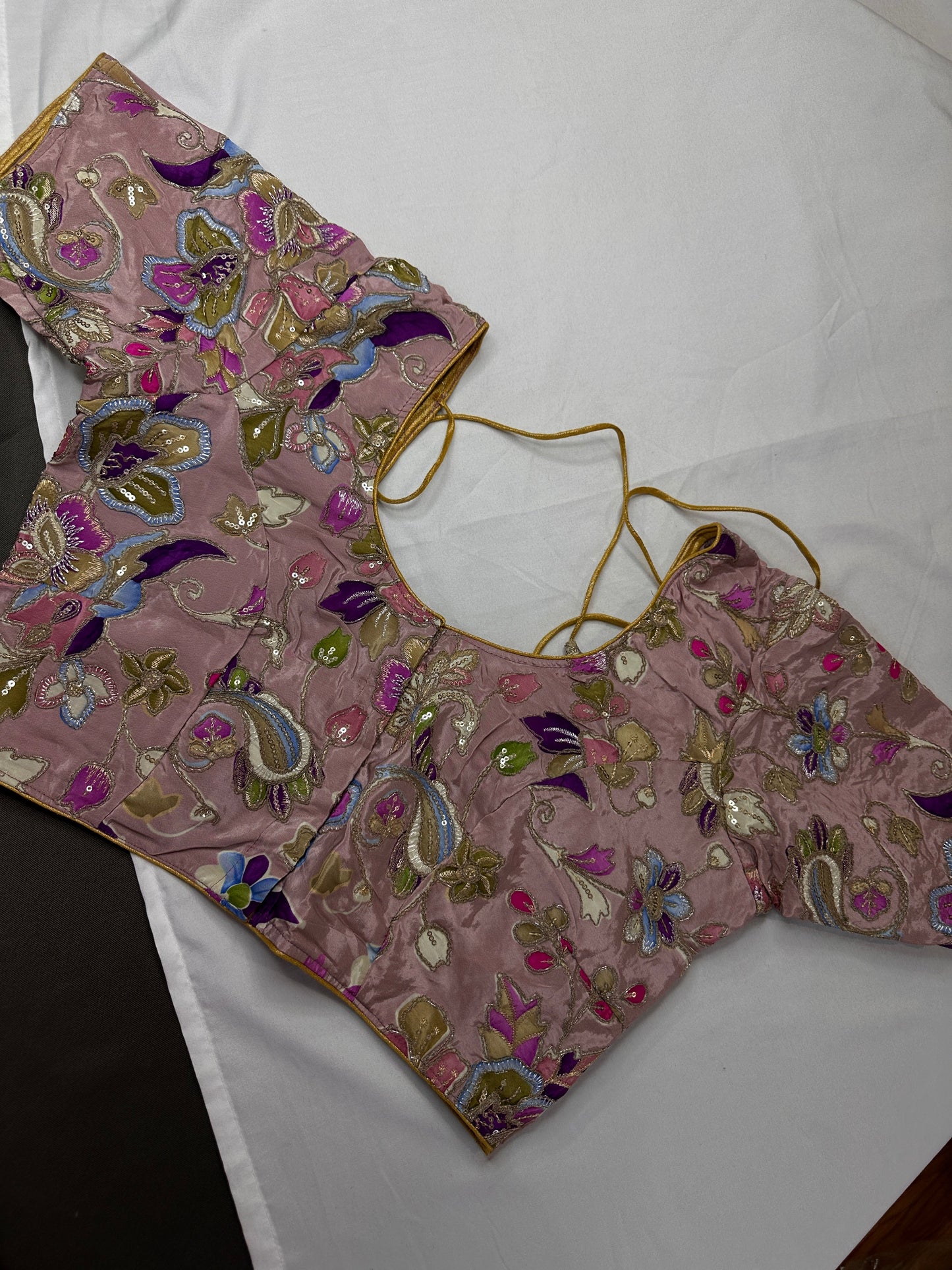 Mauve purple Embroidery Sequence Chennon Silk Blouse