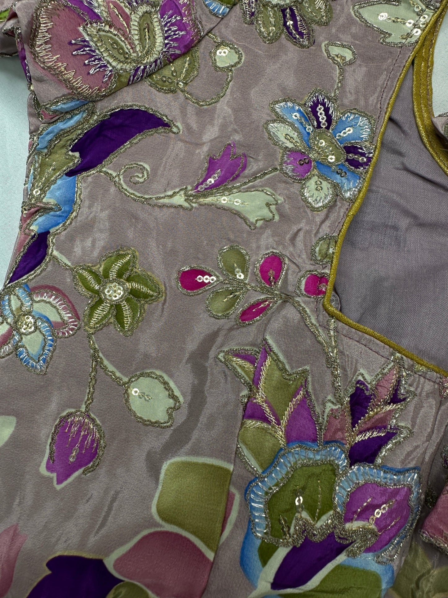 Mauve purple Embroidery Sequence Chennon Silk Blouse