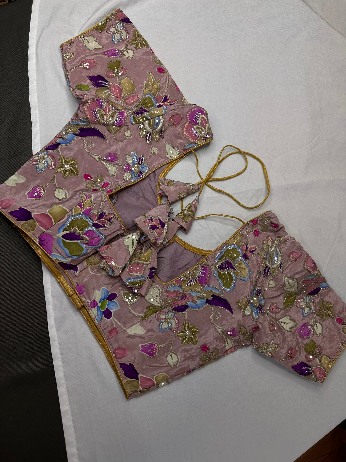 Mauve purple Embroidery Sequence Chennon Silk Blouse