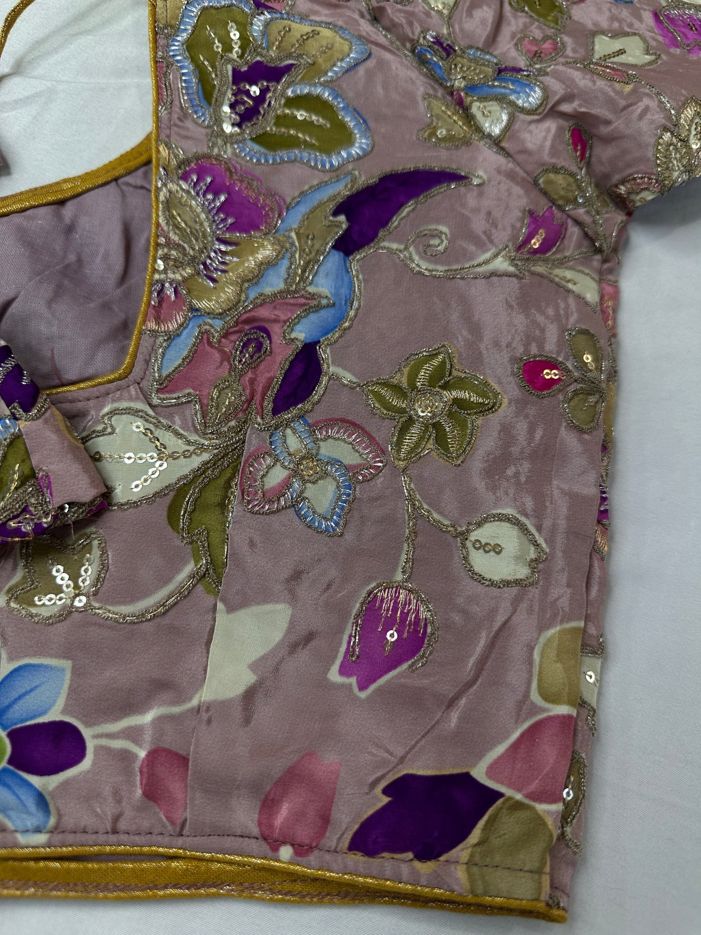 Mauve purple Embroidery Sequence Chennon Silk Blouse