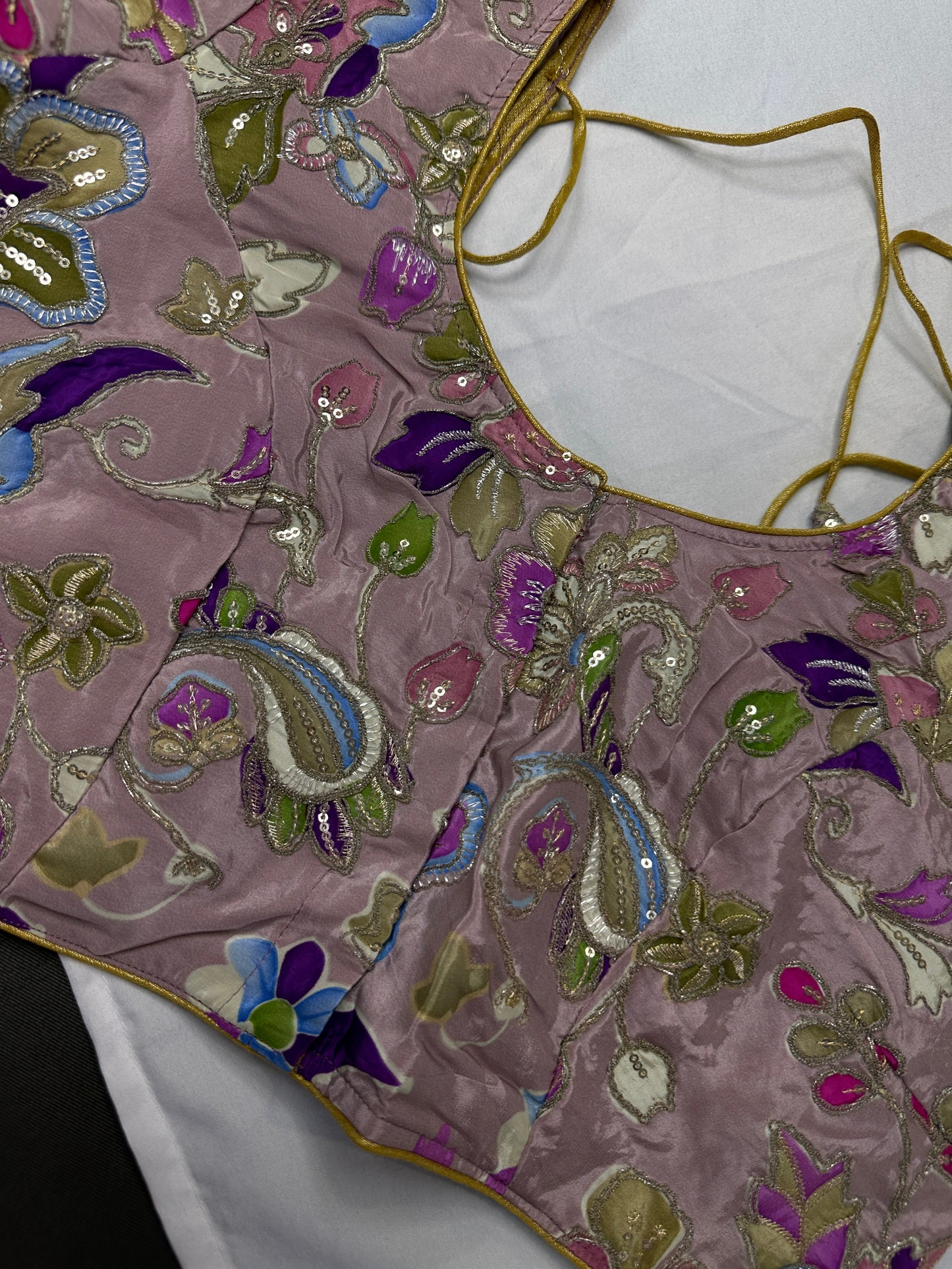 Mauve purple Embroidery Sequence Chennon Silk Blouse