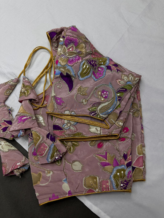 Mauve purple Embroidery Sequence Chennon Silk Blouse