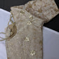 Beige Gold Sequence Embroidery Silk Blouse