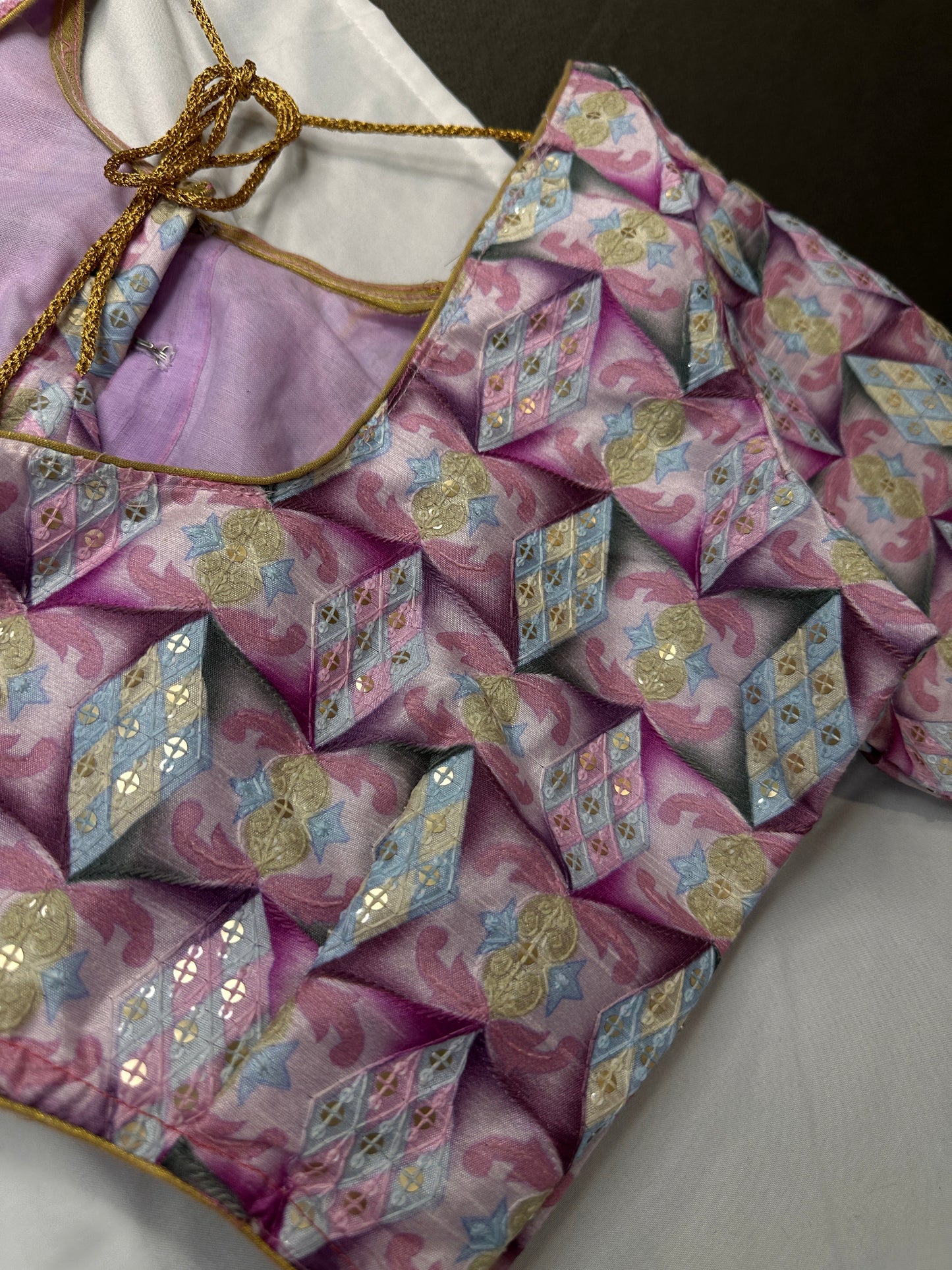 Purple Sequence Embroidery Silk Blouse