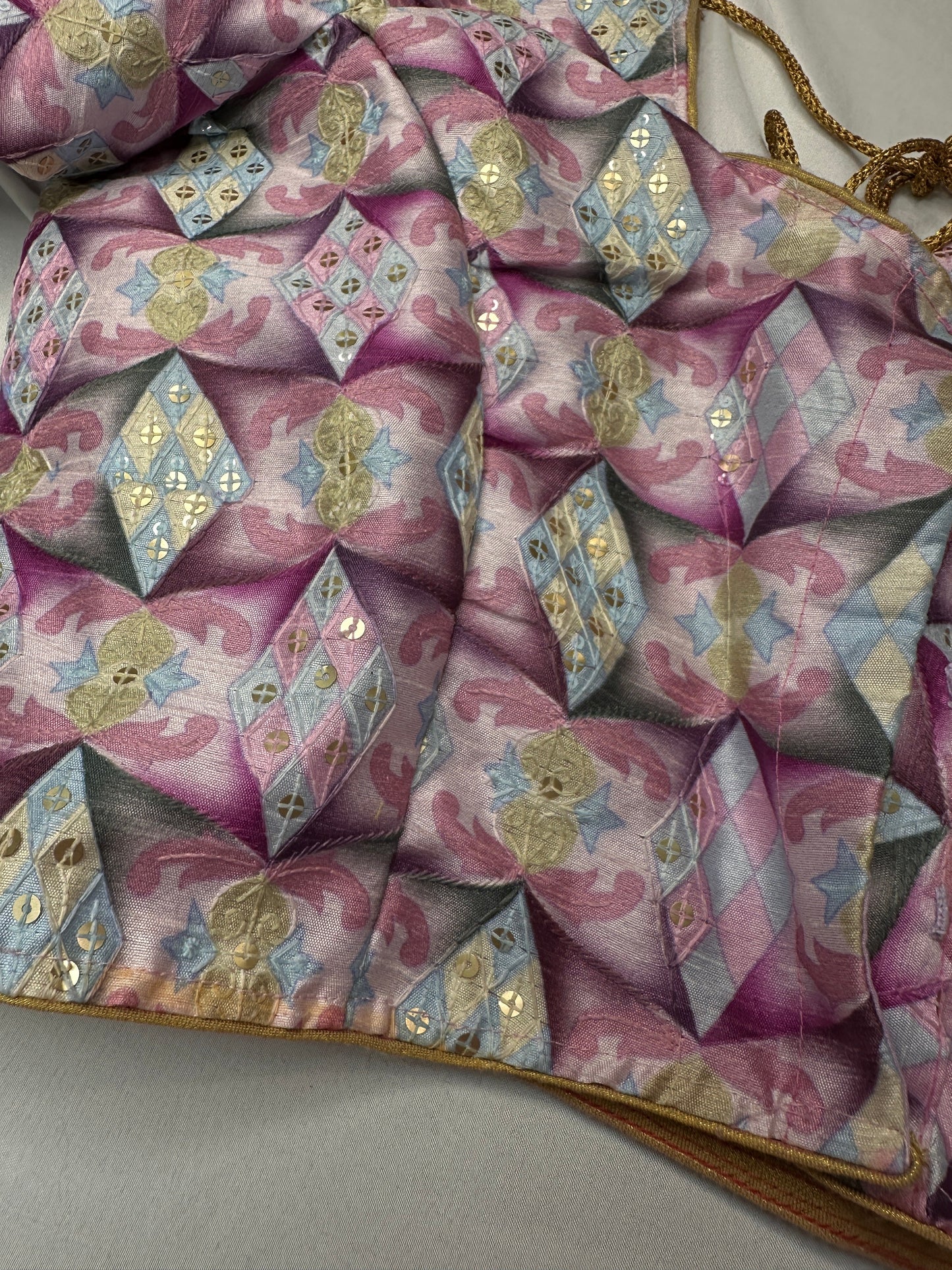 Purple Sequence Embroidery Silk Blouse