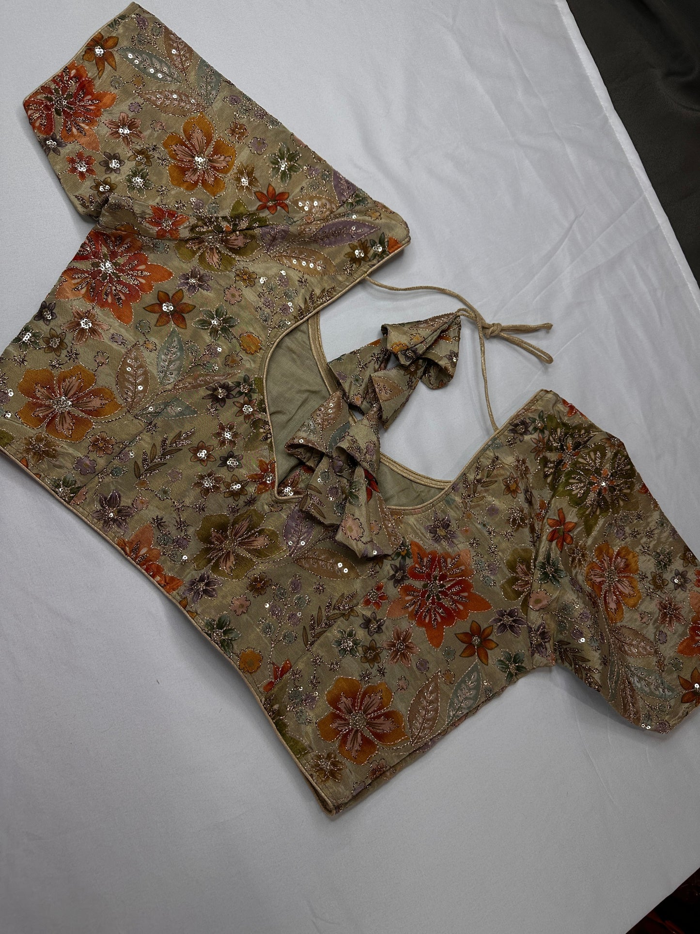 Green Sequence Embroidery Silk Blouse