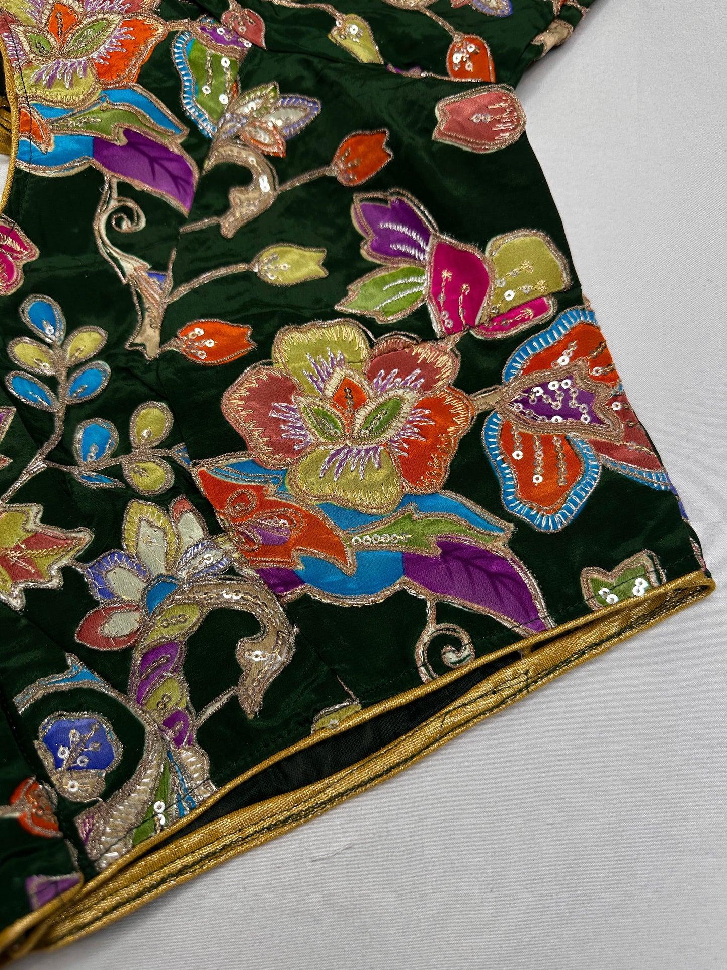 Green Sequence Embroidery Silk Blouse