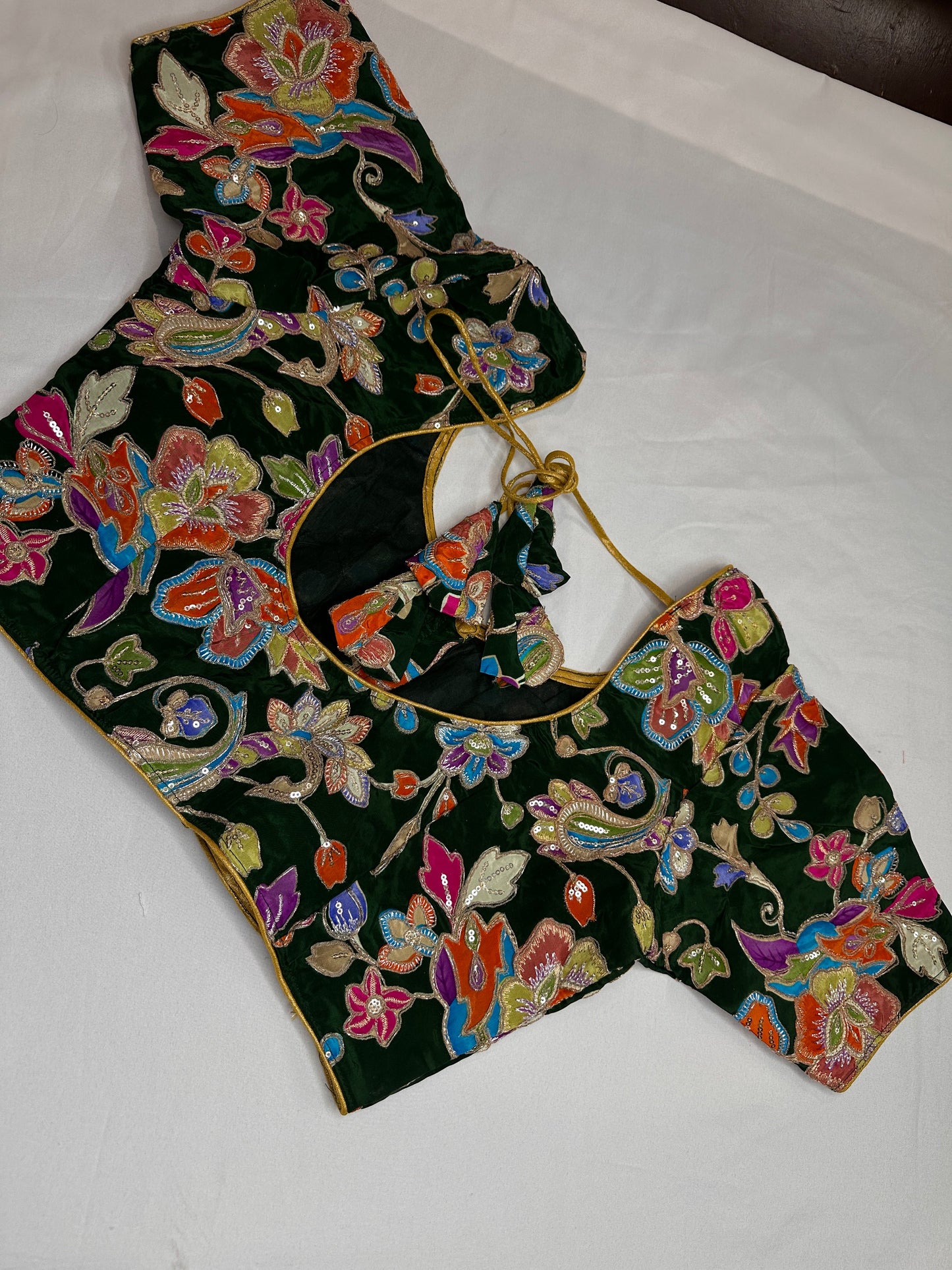 Green Sequence Embroidery Silk Blouse