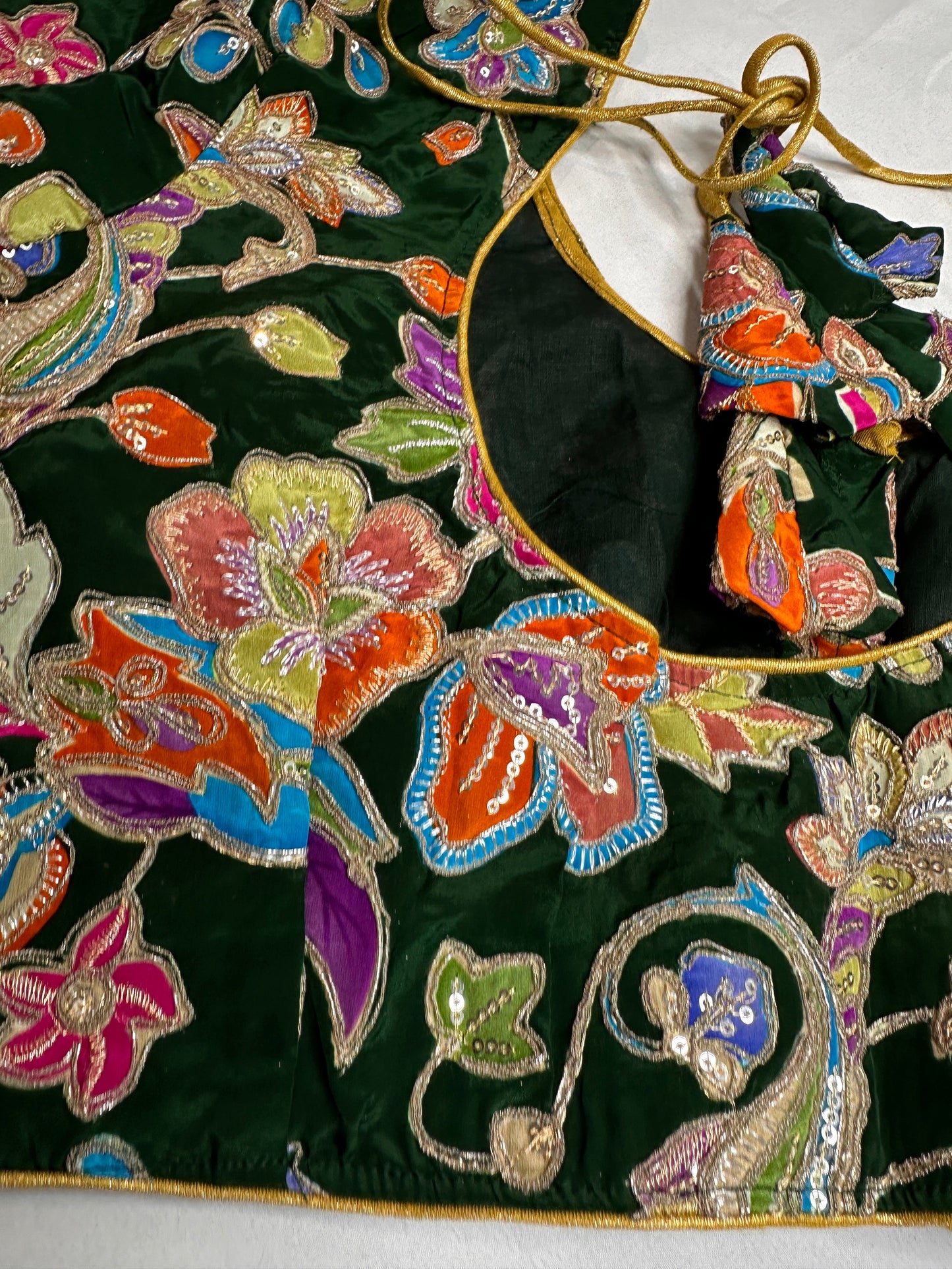 Green Sequence Embroidery Silk Blouse