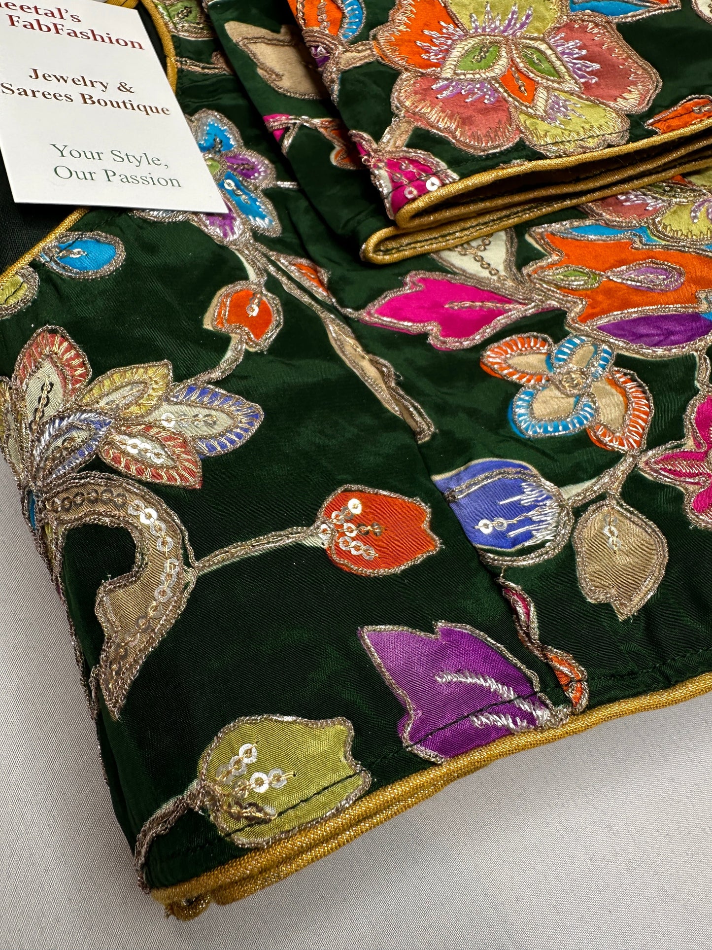 Green Sequence Embroidery Silk Blouse