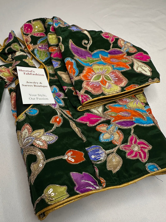 Green Sequence Embroidery Silk Blouse