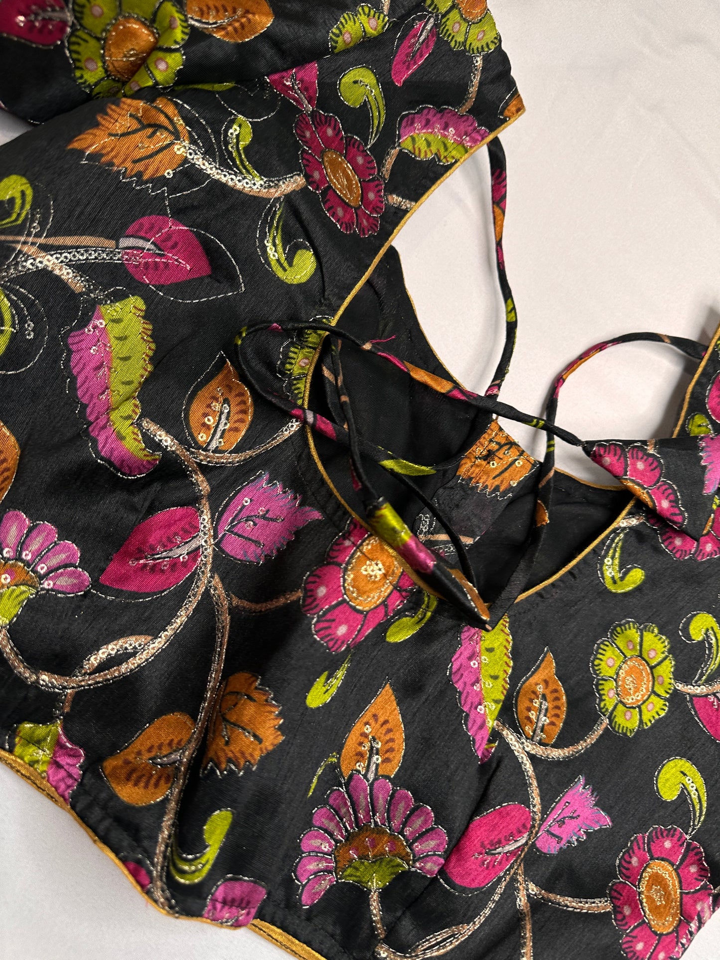 Black Sequence Embroidery Silk Blouse