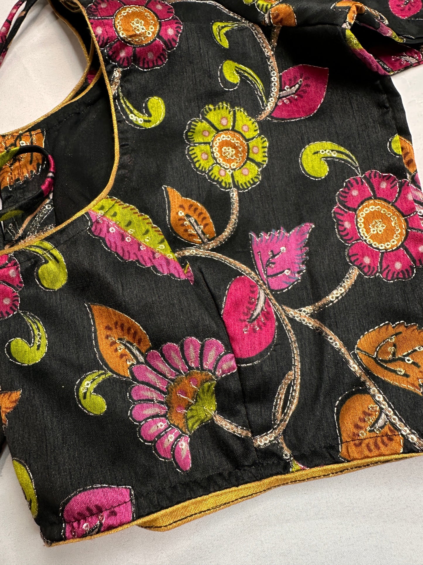 Black Sequence Embroidery Silk Blouse