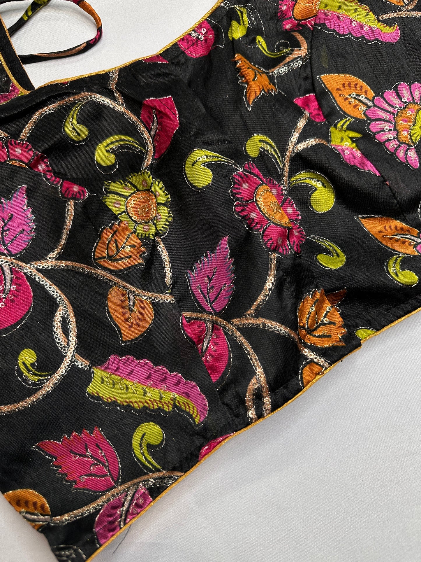 Black Sequence Embroidery Silk Blouse