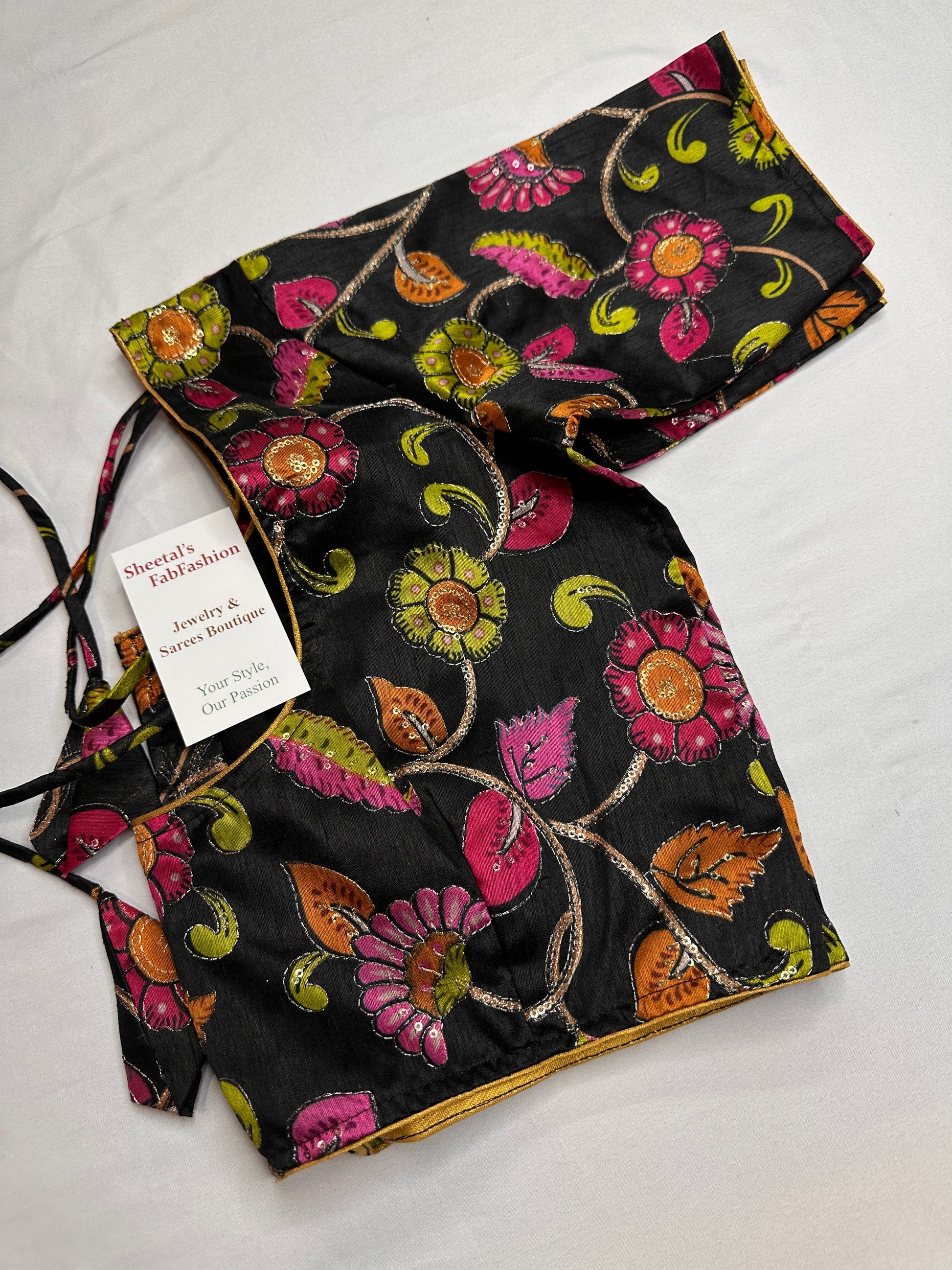 Black Sequence Embroidery Silk Blouse