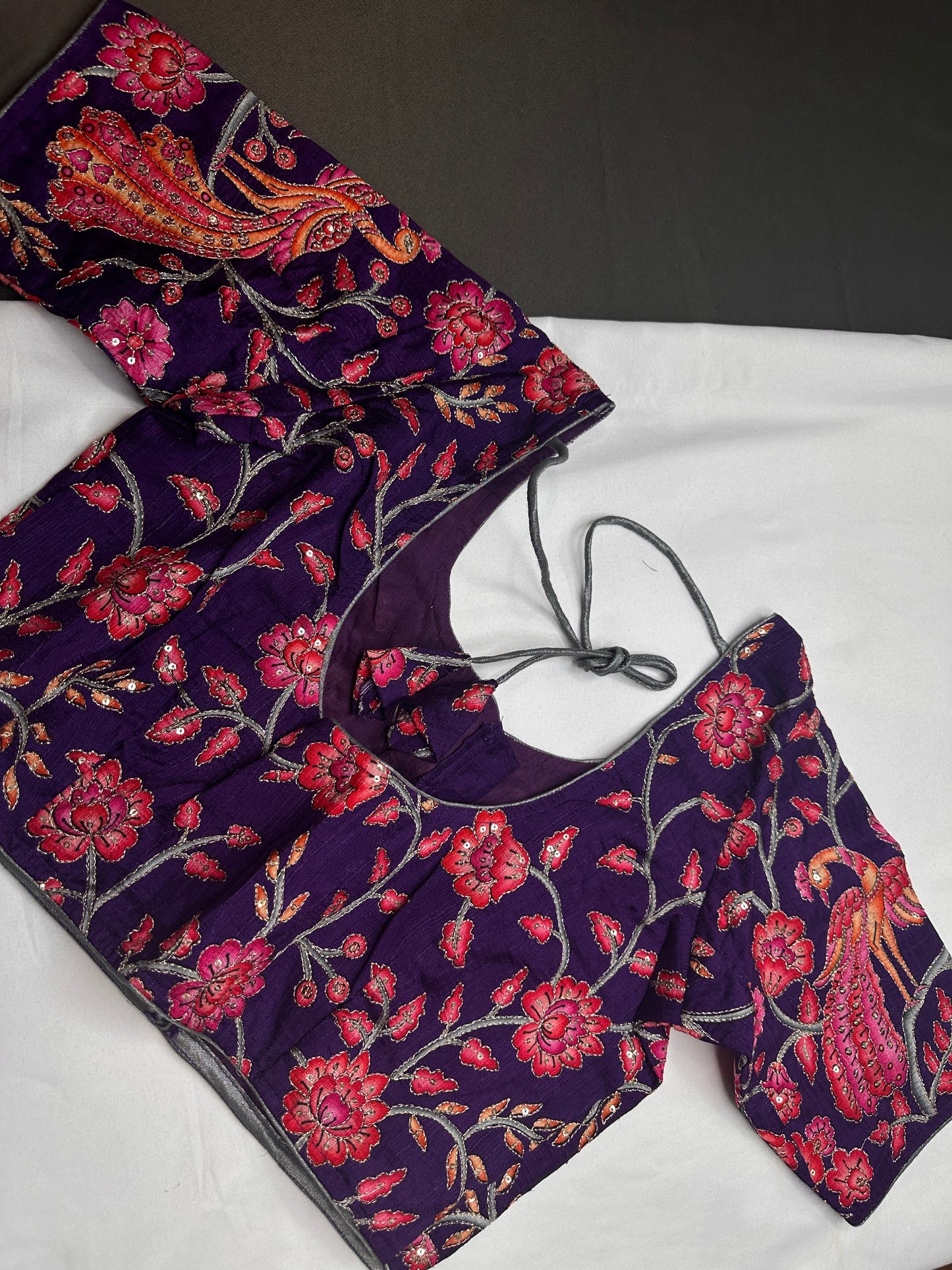 Purple Pink Silk Kalamkari Sequence Blouse