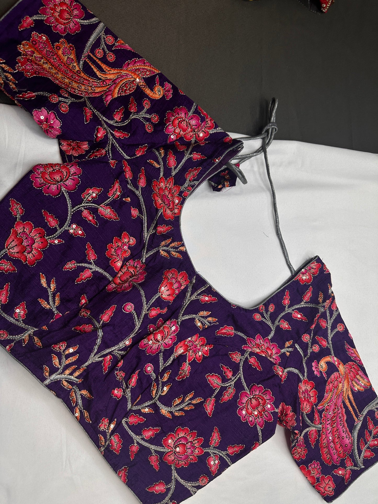 Purple Pink Silk Kalamkari Sequence Blouse