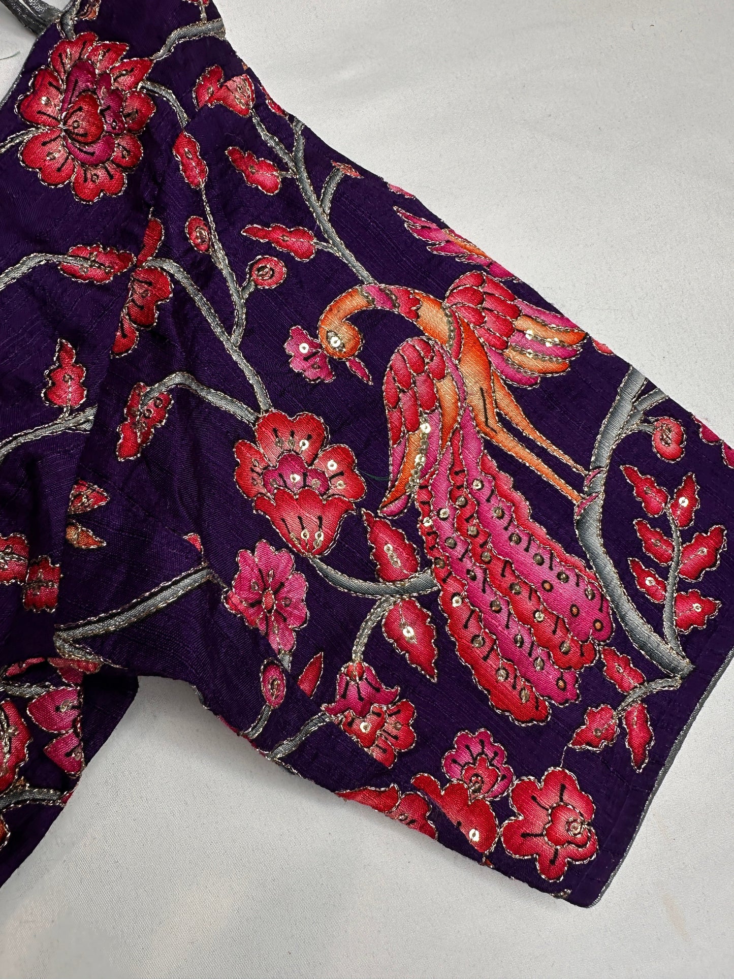 Purple Pink Silk Kalamkari Sequence Blouse