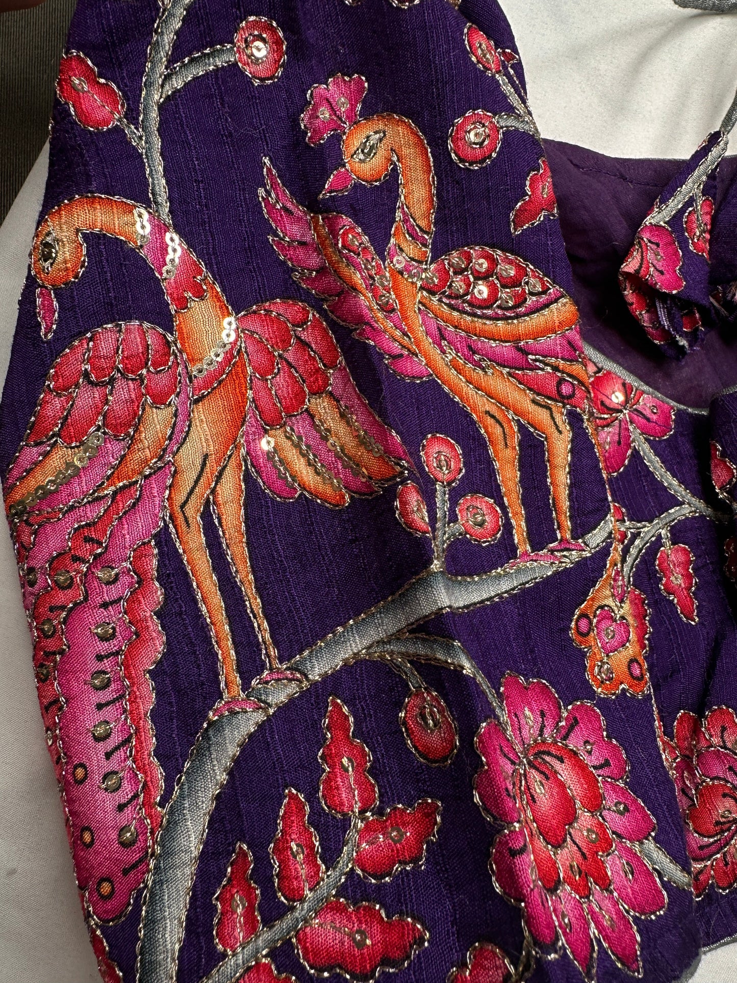 Purple Pink Silk Kalamkari Sequence Blouse