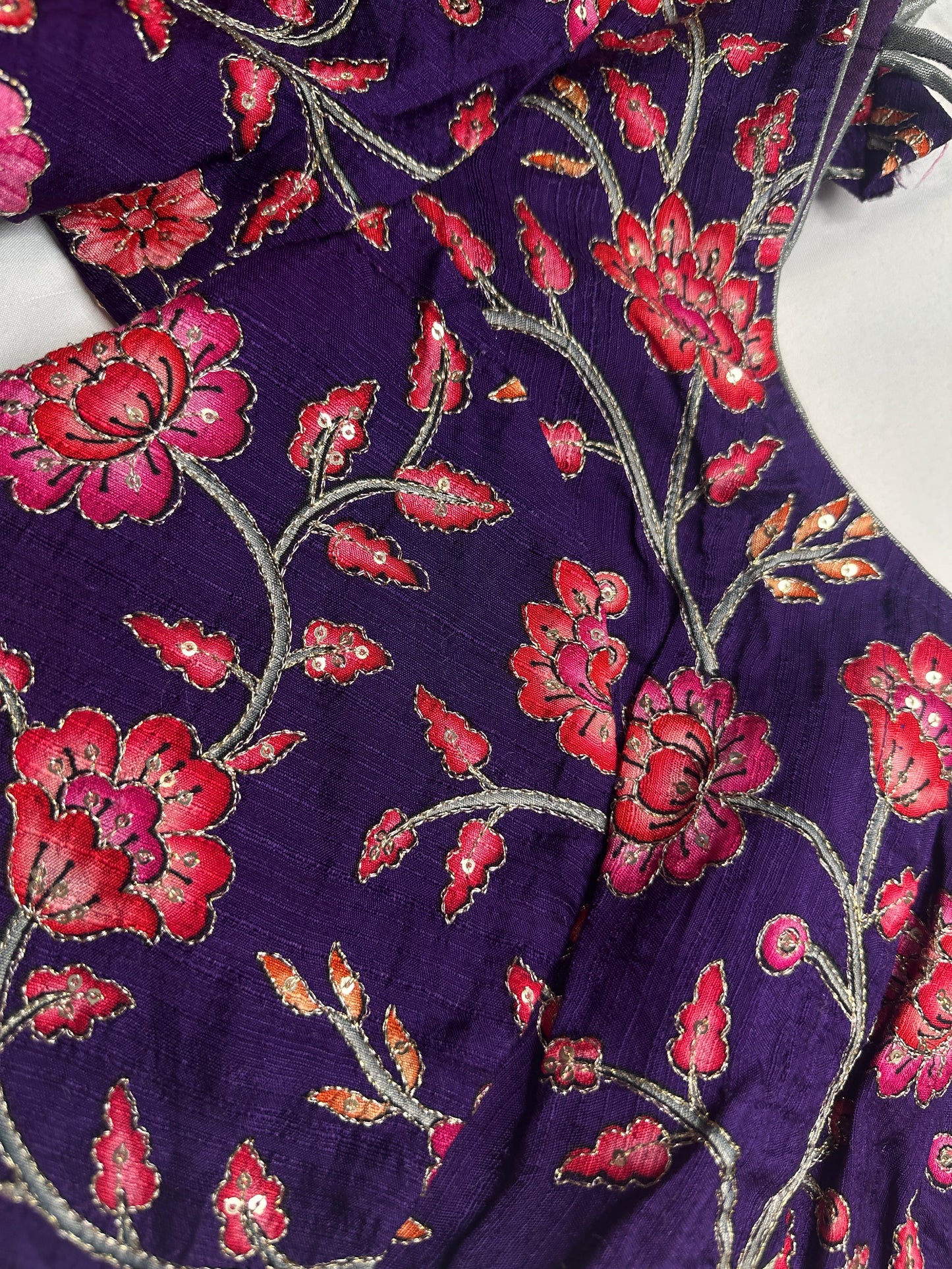 Purple Pink Silk Kalamkari Sequence Blouse