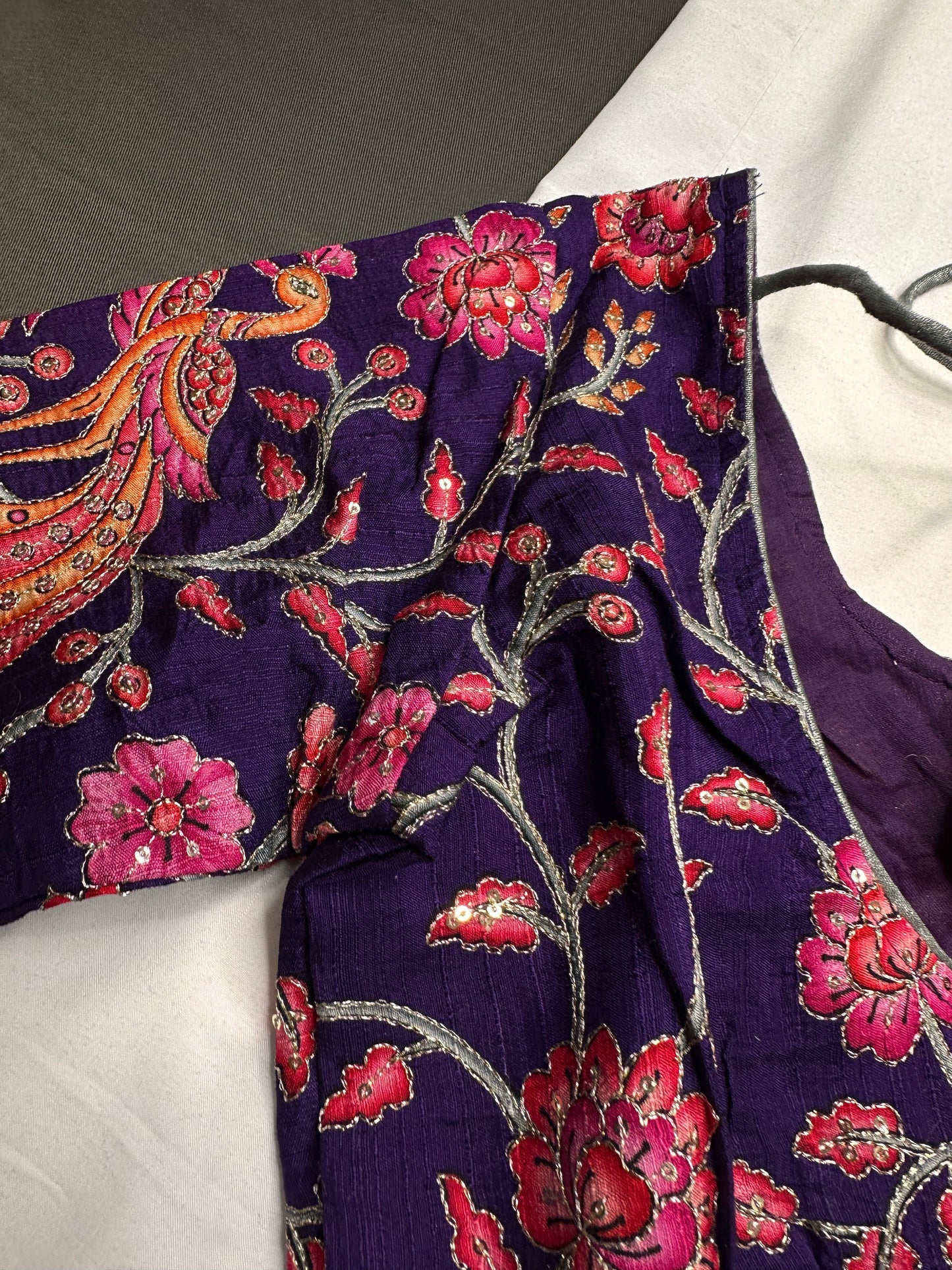 Purple Pink Silk Kalamkari Sequence Blouse