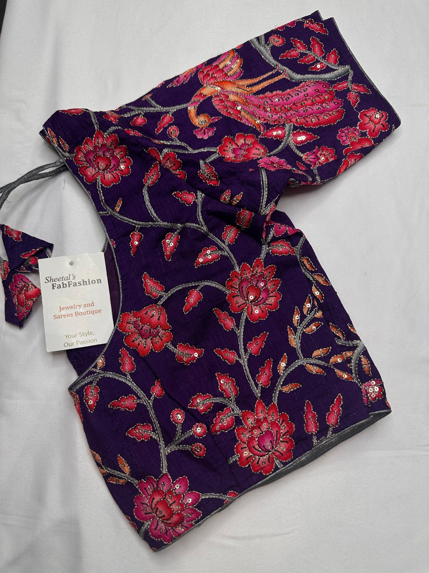 Purple Pink Silk Kalamkari Sequence Blouse