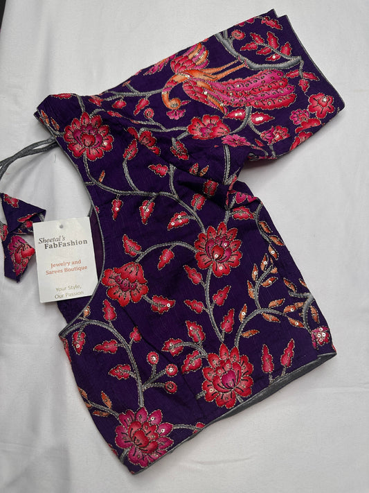 Purple Pink Silk Kalamkari Sequence Blouse