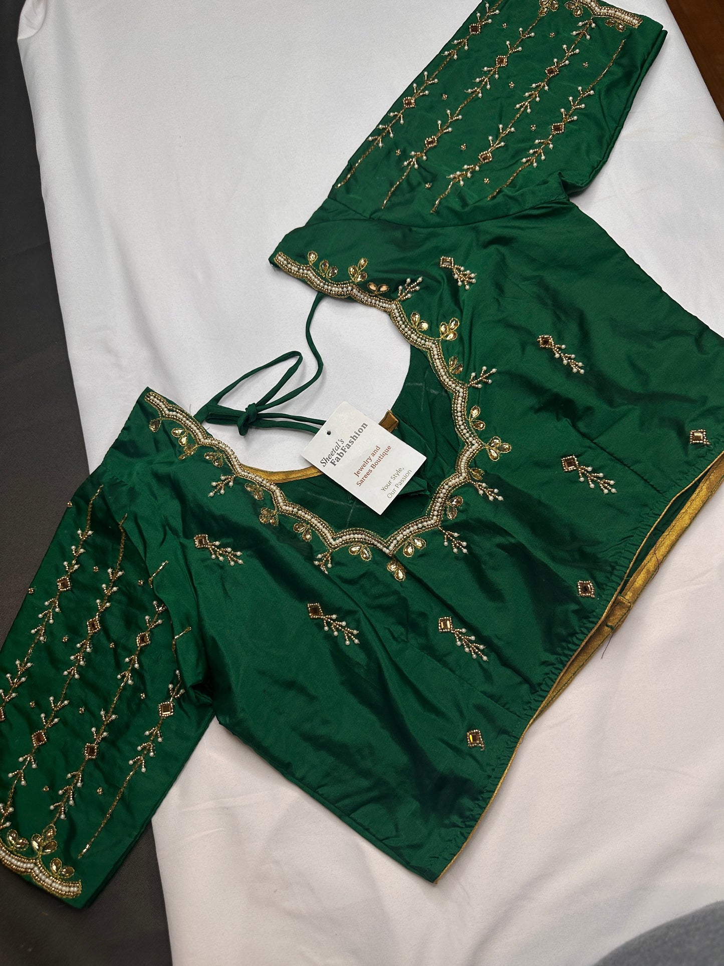 Green Kardana Pearls Maggam Blouse
