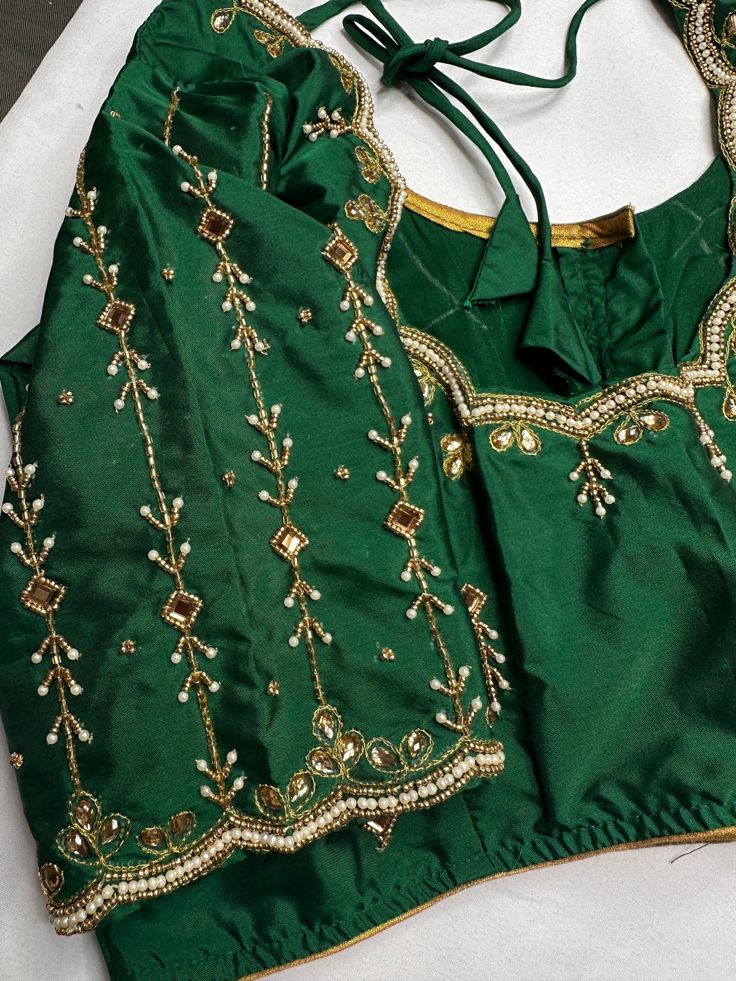 Green Kardana Pearls Maggam Blouse