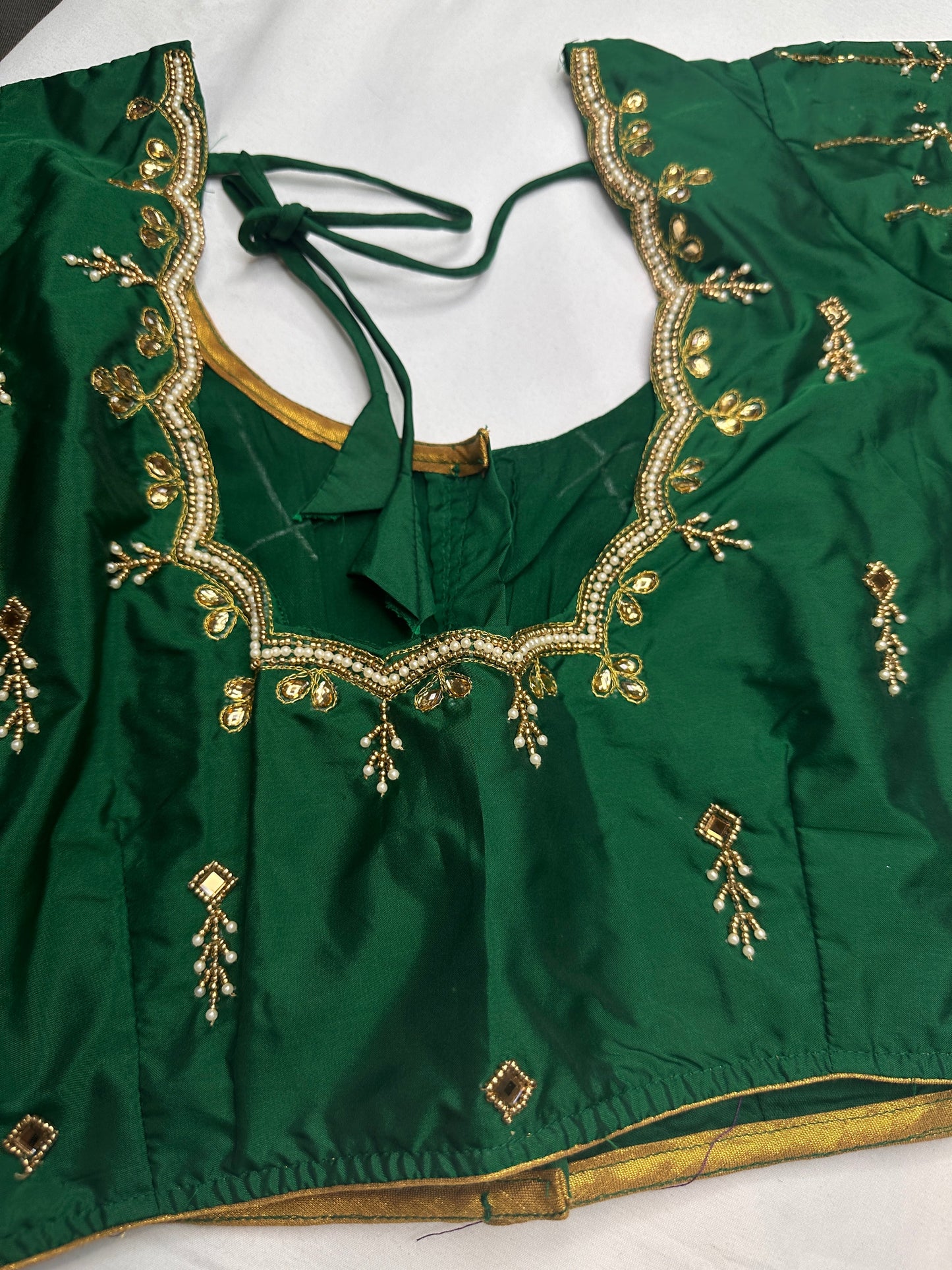 Green Kardana Pearls Maggam Blouse