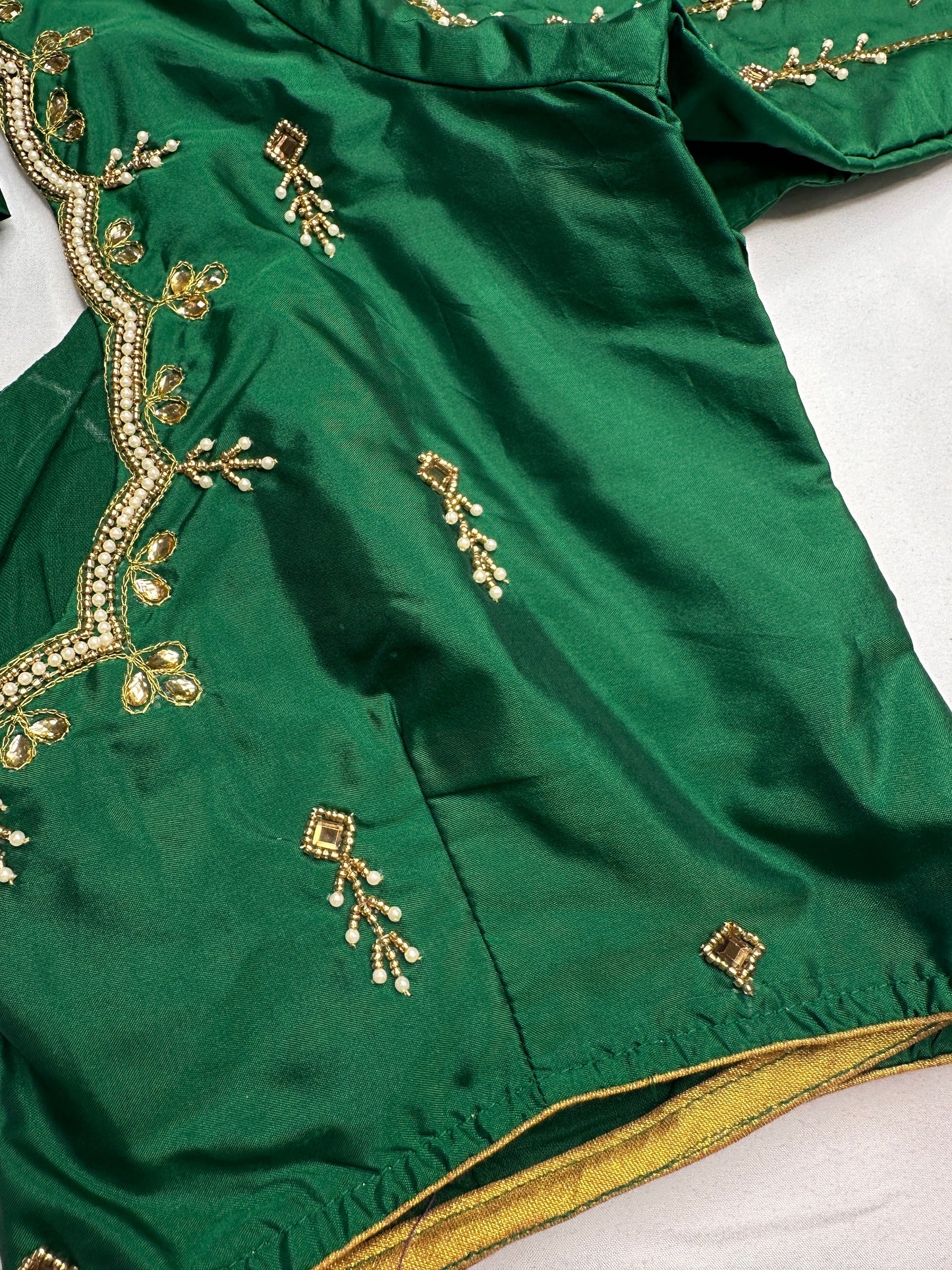 Green Kardana Pearls Maggam Blouse
