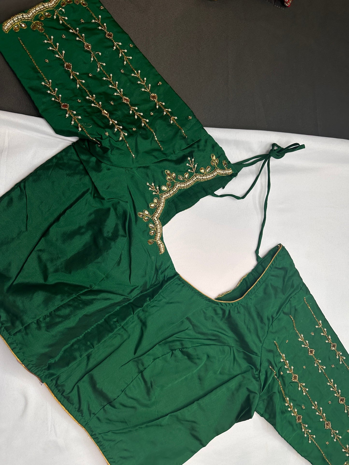 Green Kardana Pearls Maggam Blouse