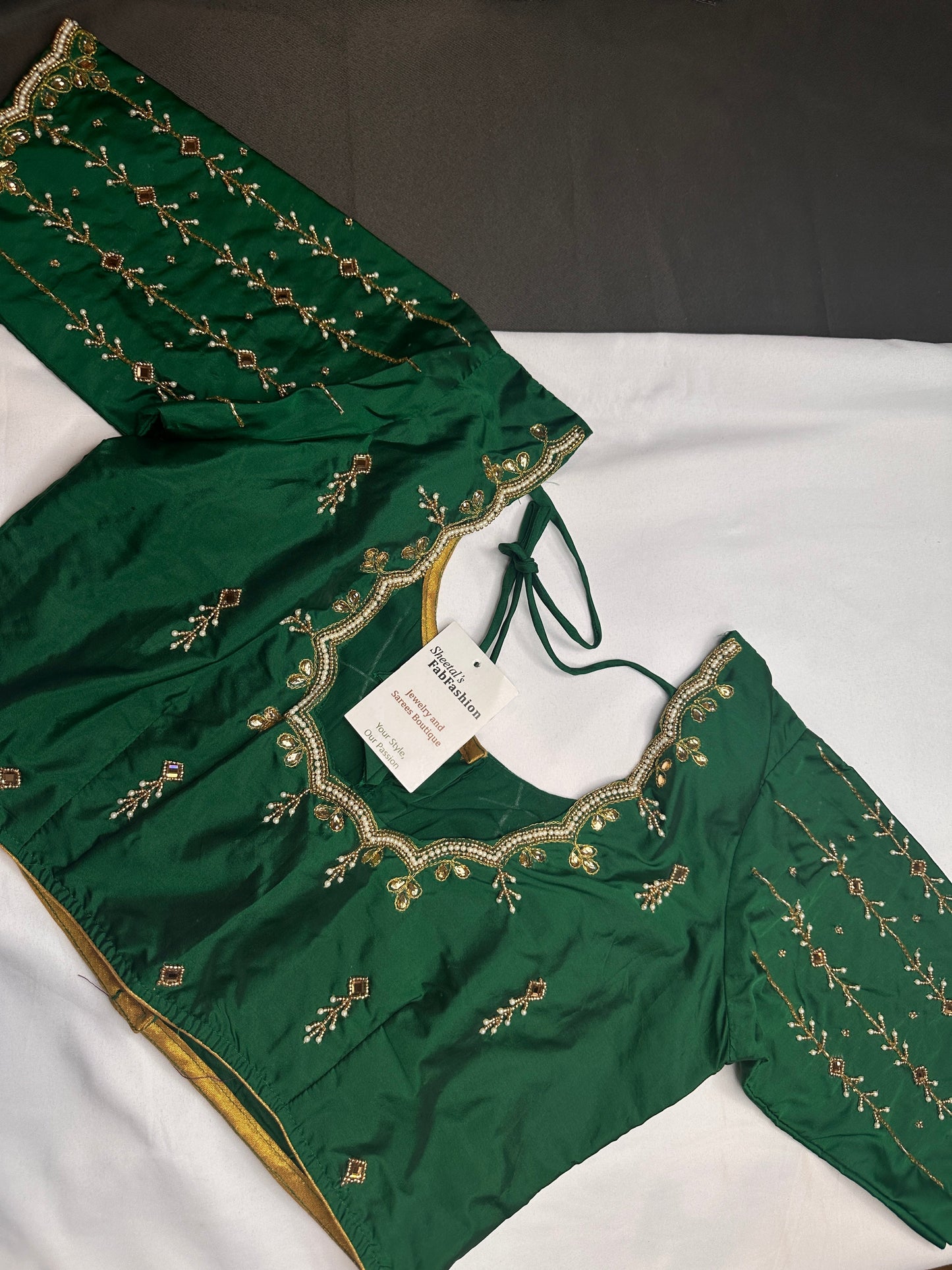 Green Kardana Pearls Maggam Blouse