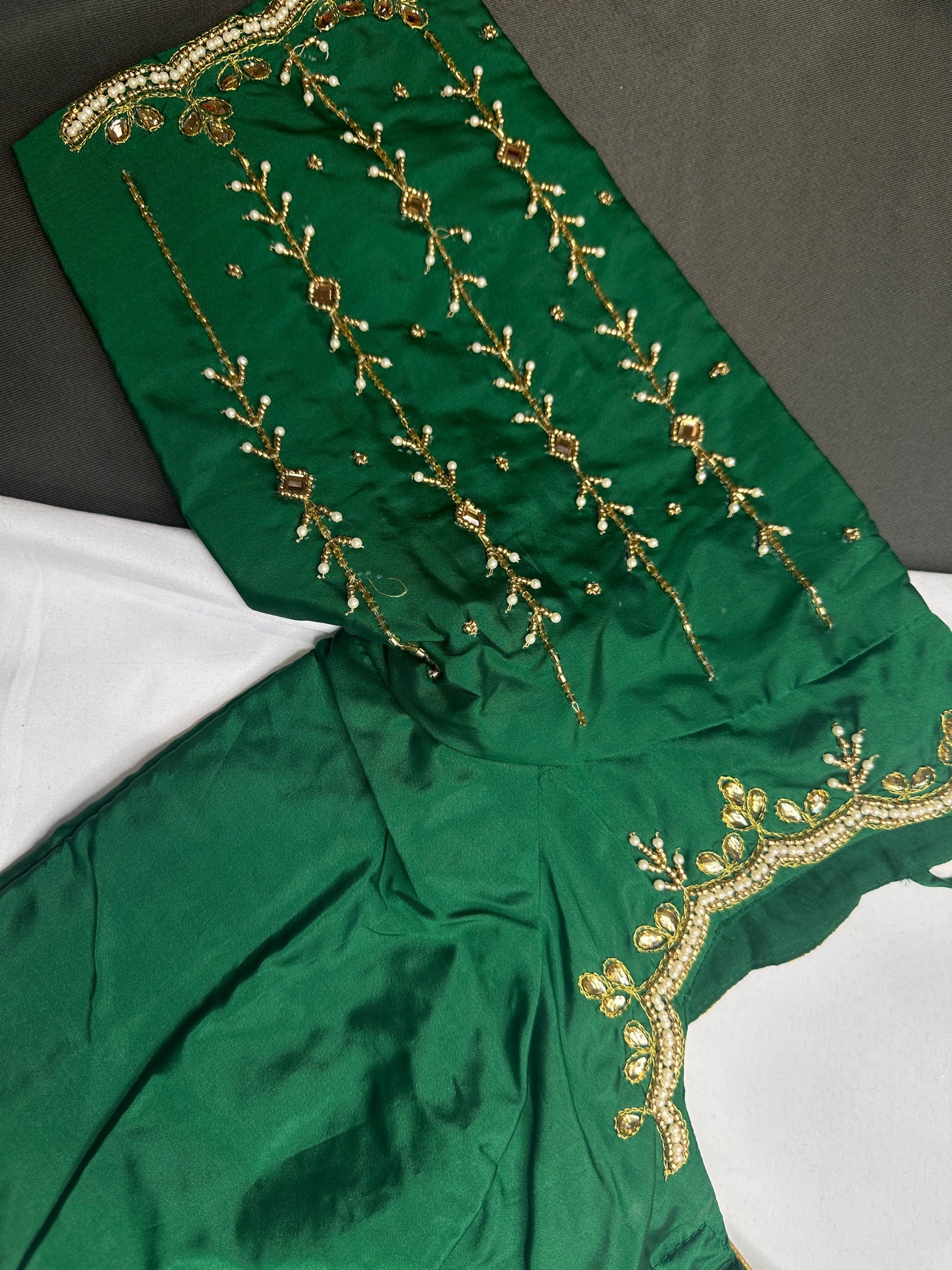 Green Kardana Pearls Maggam Blouse