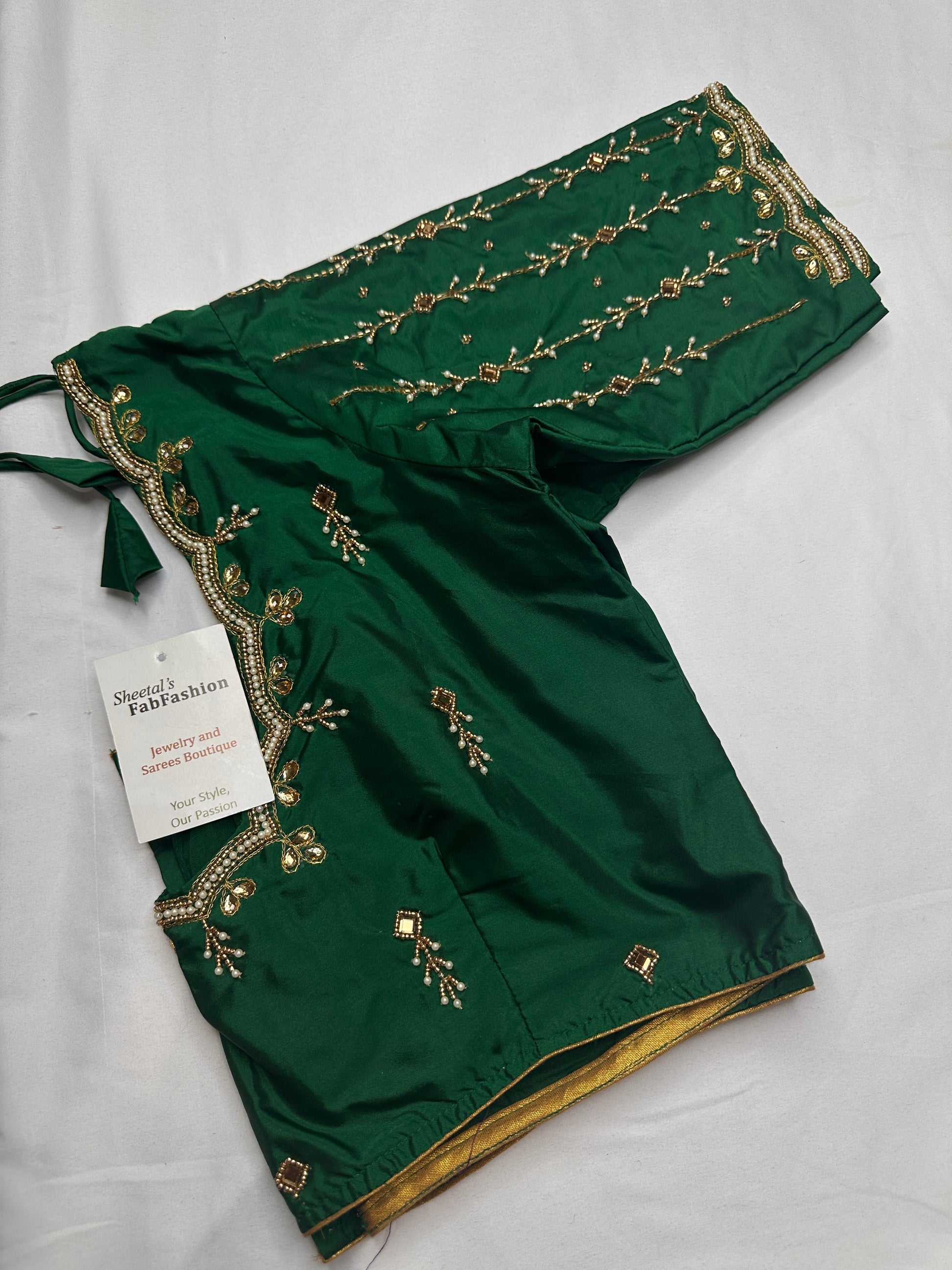 Green Kardana Pearls Maggam Blouse