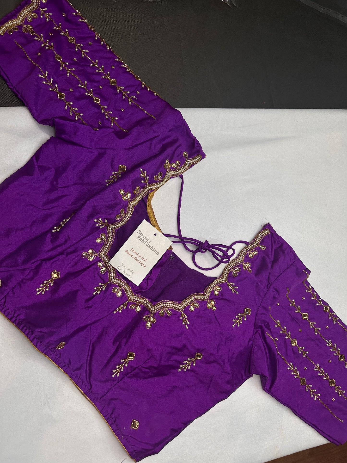 Purple Kardana Pearls Maggam Blouse