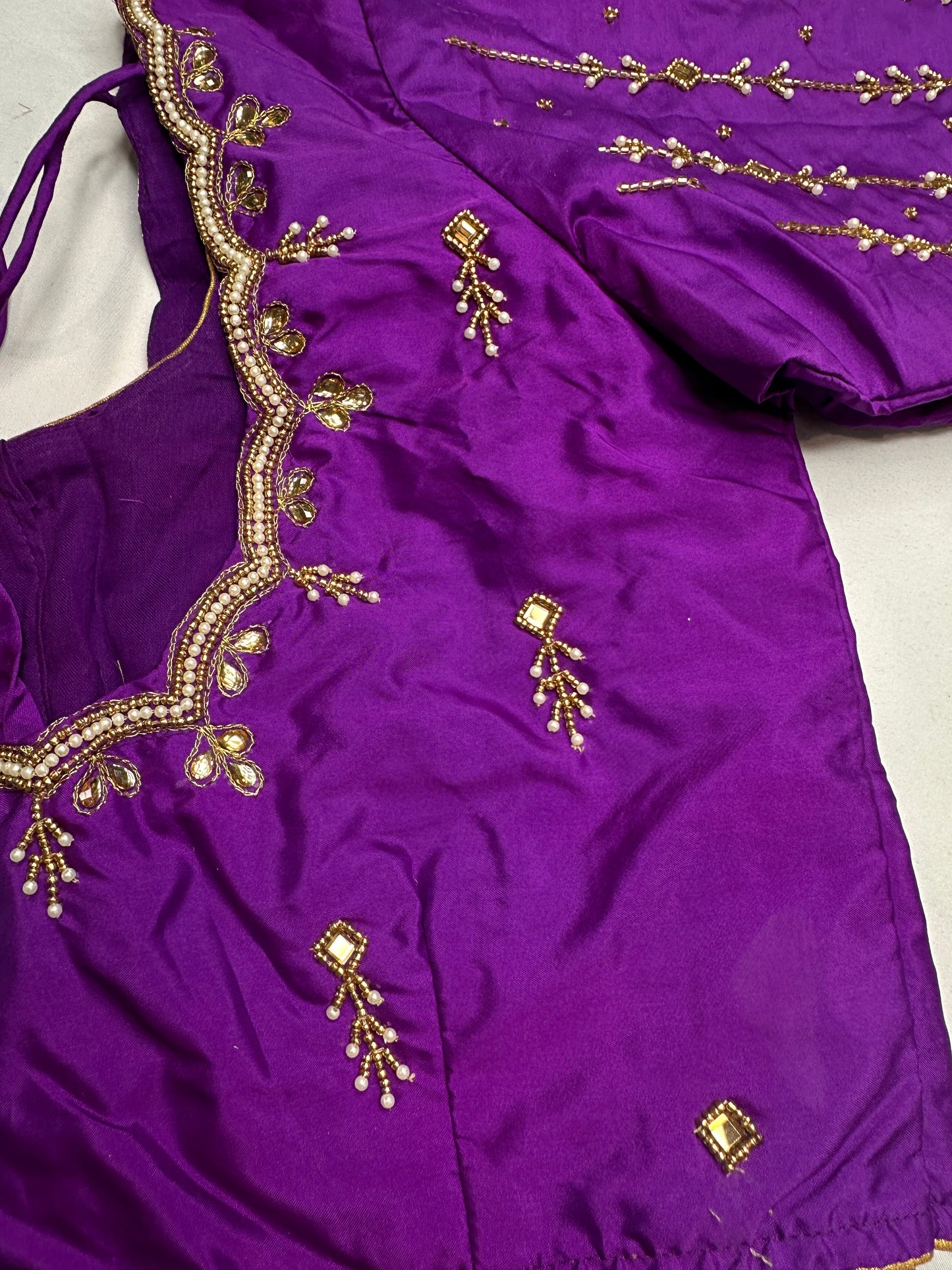 Purple Kardana Pearls Maggam Blouse