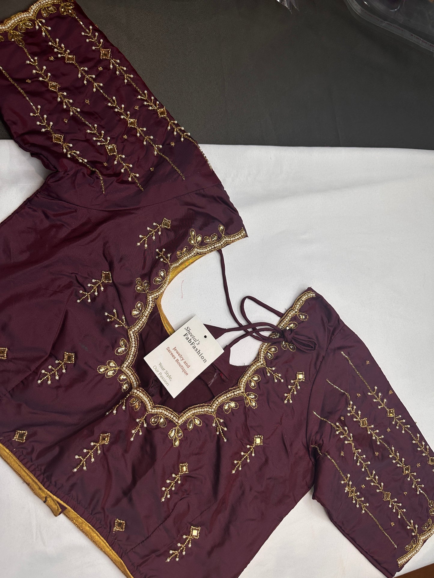 Plum Kardana Pearls Maggam Blouse