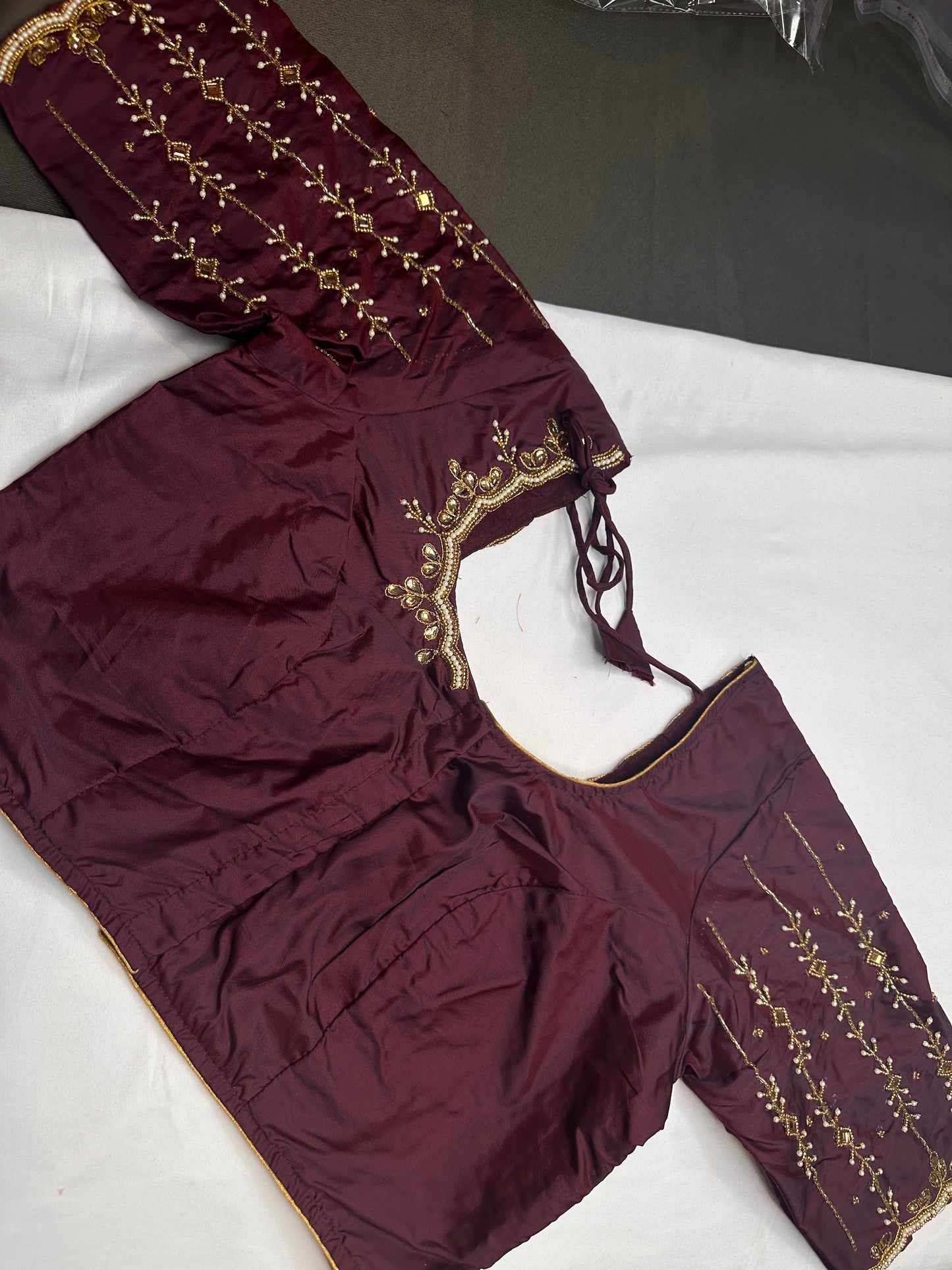 Plum Kardana Pearls Maggam Blouse