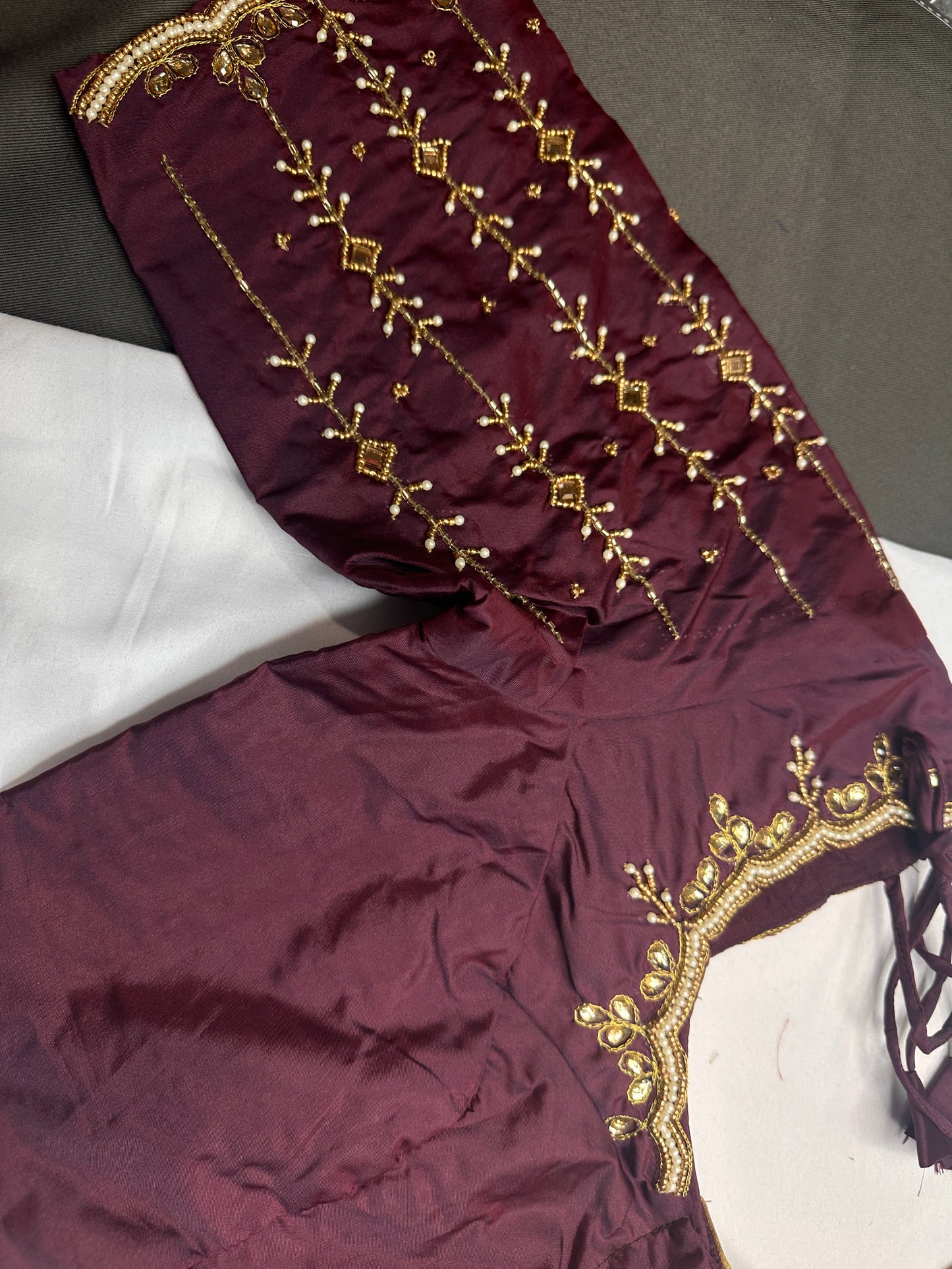Plum Kardana Pearls Maggam Blouse
