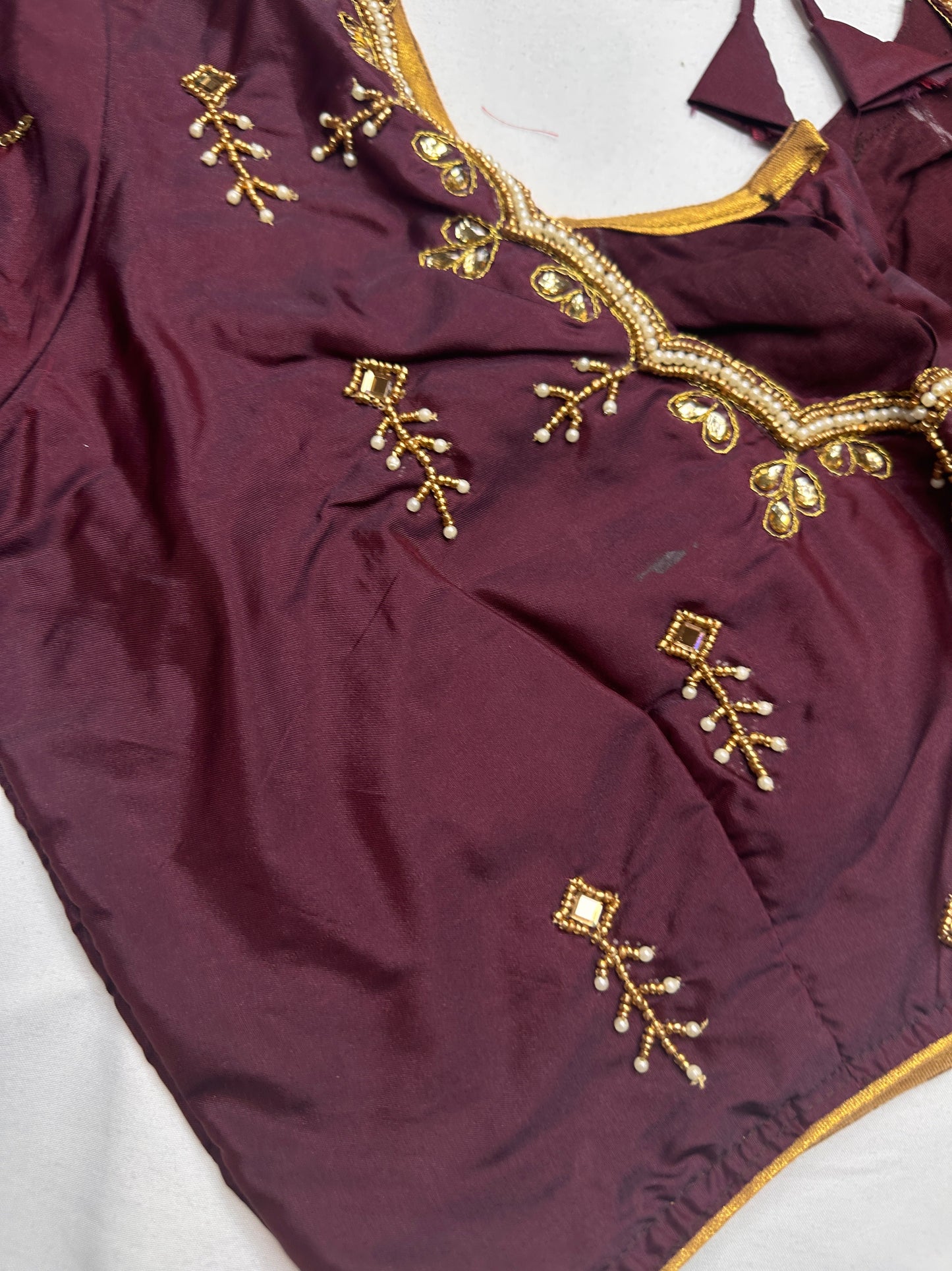 Plum Kardana Pearls Maggam Blouse