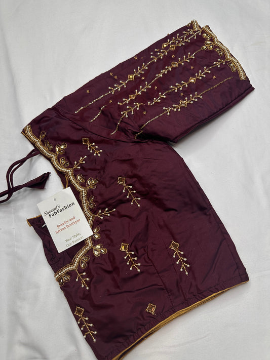 Plum Kardana Pearls Maggam Blouse