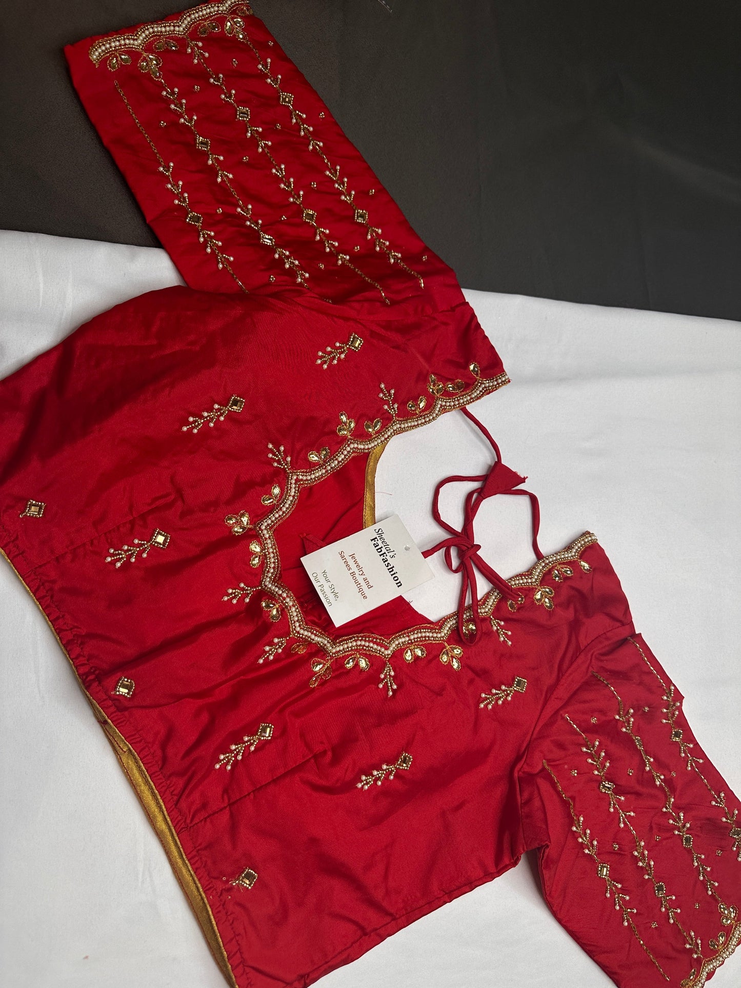 Red Kardana Pearls Maggam Blouse