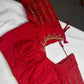 Red Kardana Pearls Maggam Blouse