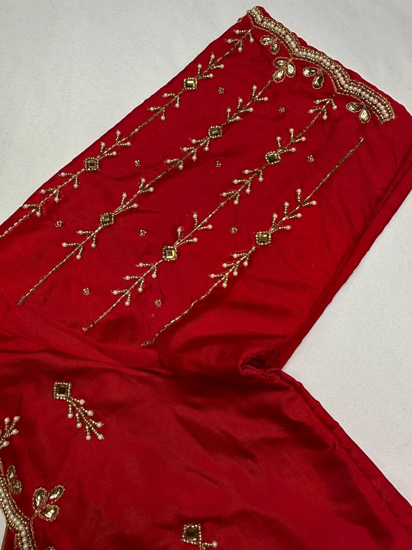 Red Kardana Pearls Maggam Blouse