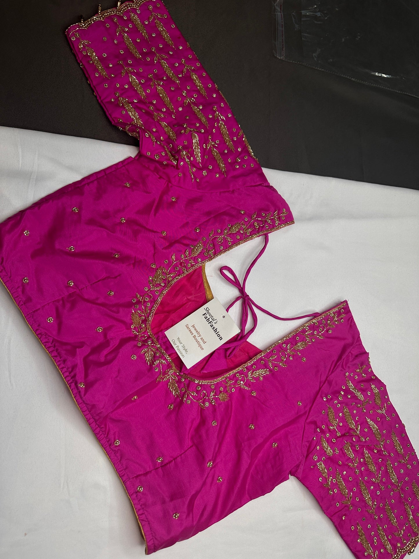 Pink Leaf Kardana Pearls Maggam Blouse