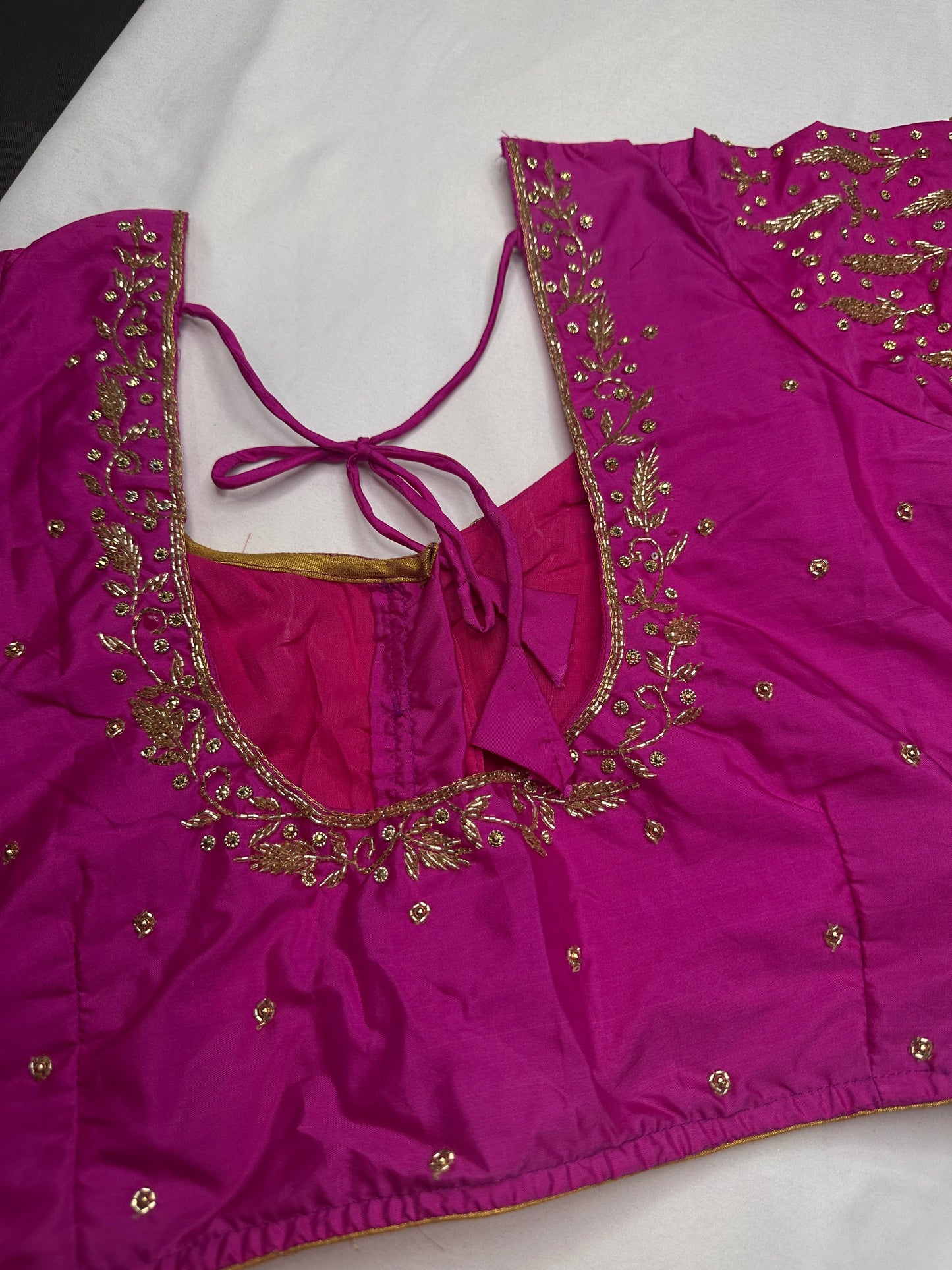 Pink Leaf Kardana Pearls Maggam Blouse